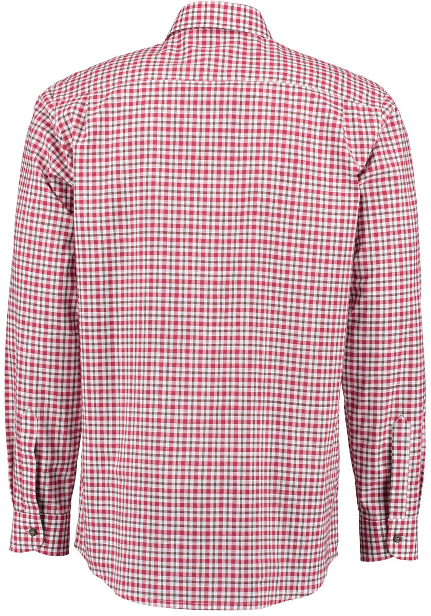 OS-Trachten Trachtenhemd Taneo Langarmhemd mittelrot mit auf Brusttasche Hirsch-Stickerei der