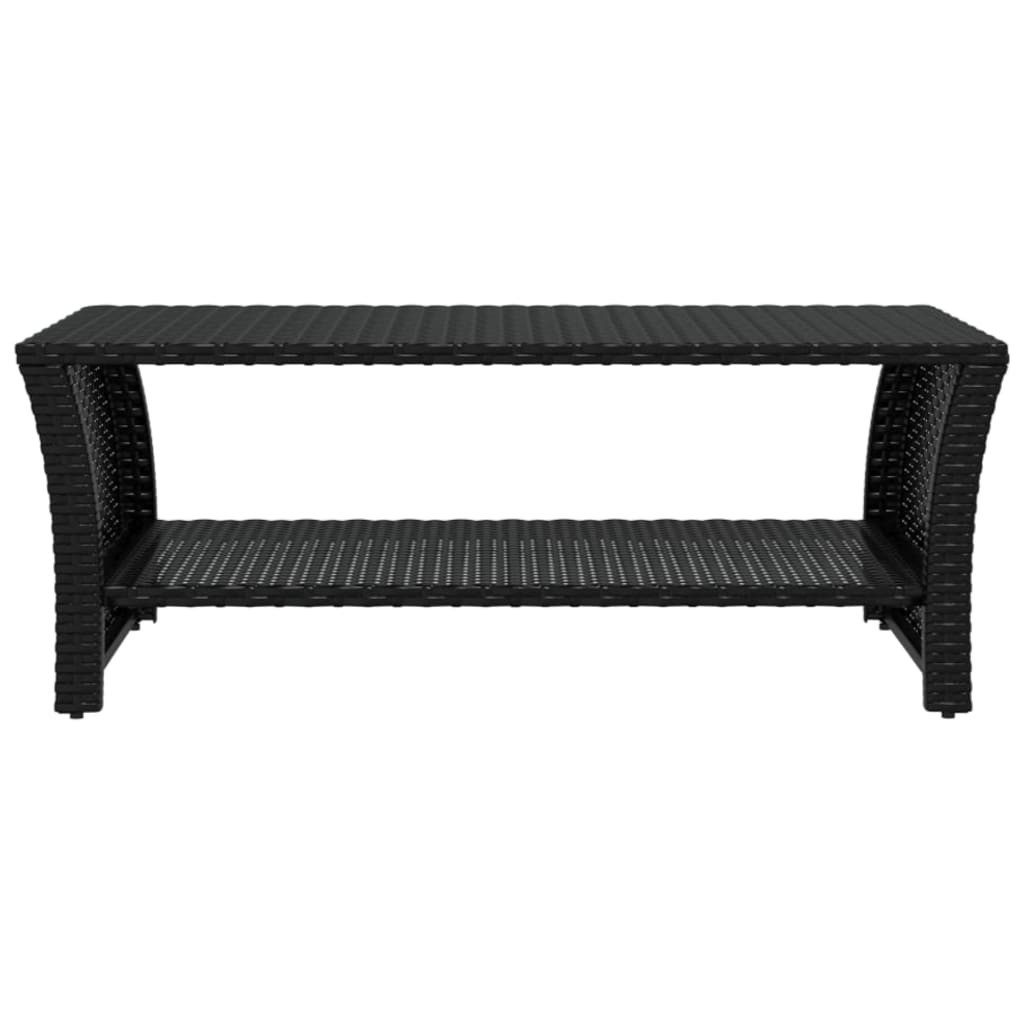 furnicato Couchtisch Schwarzer aus PE-Rattan mit pulverbeschichtetem Stahlgestel (1-St), Witterungsbeständiger Outdoor-Tisch mit Ablage für den Garten