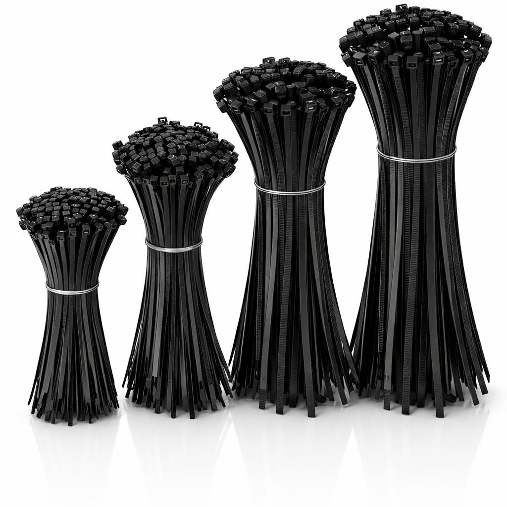 toolmate® Kabelbinder 500x schwarz Set kurz lang - Werkzeugkoffer Werkzeugwagen Werkzeugset (500-St., Kabelbinder in vier verschiedenen Größen) Div. Längen