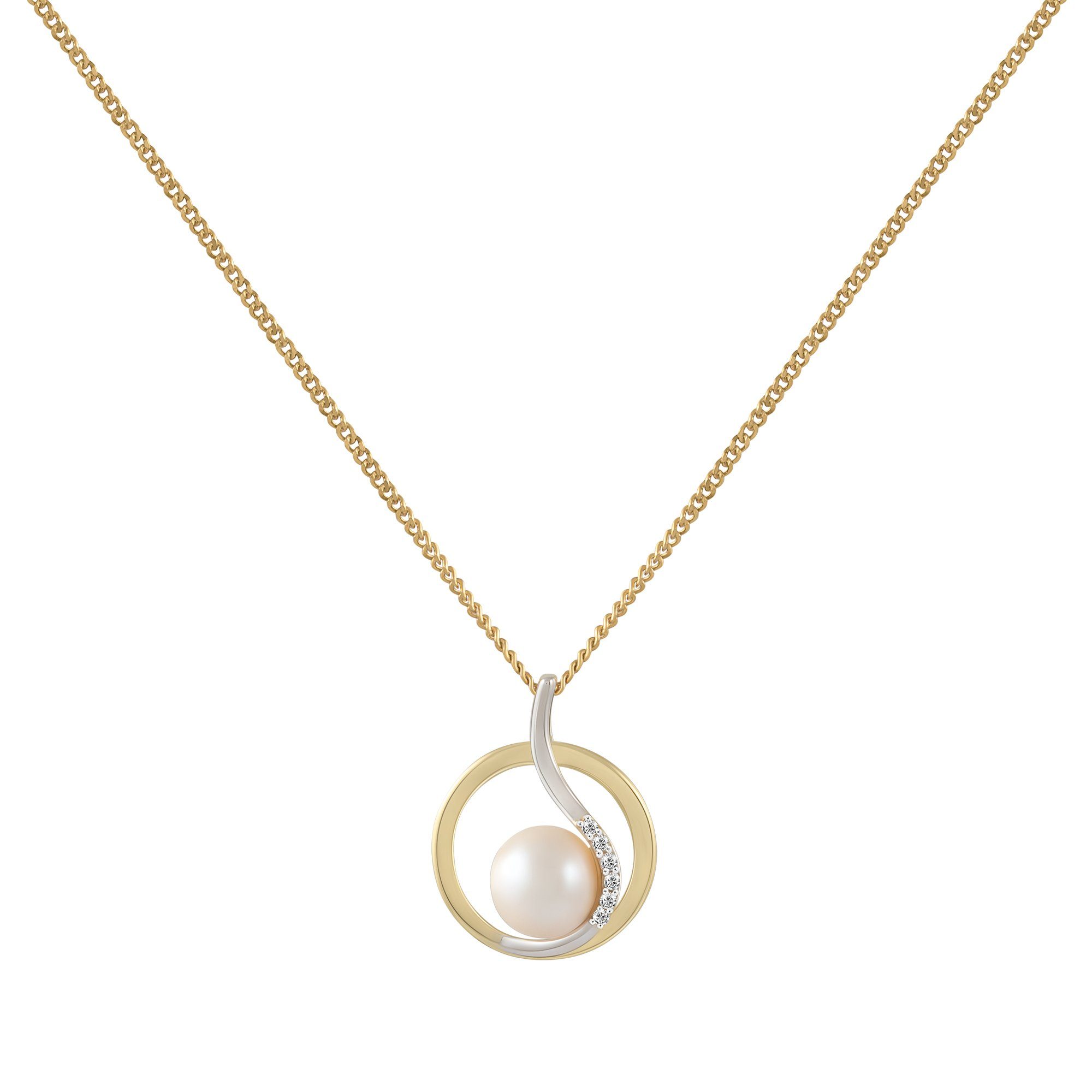 Fascination by Ellen K. Kette mit Anhänger Gold 375 Perle weiß 7-7,5mm und Zirkonia weiß