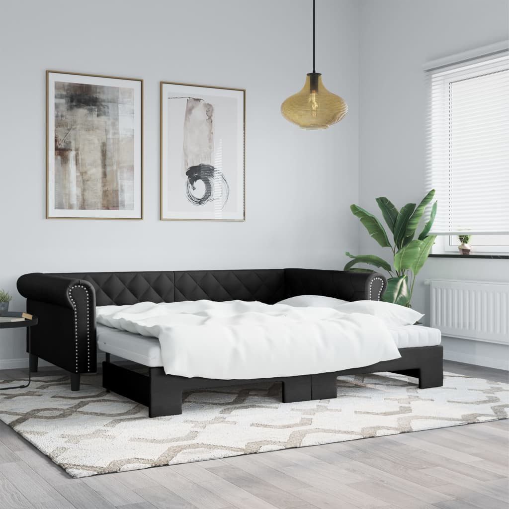 vidaXL Daybed, Tagesbett Ausziehbar Schwarz 90x200 cm Kunstleder
