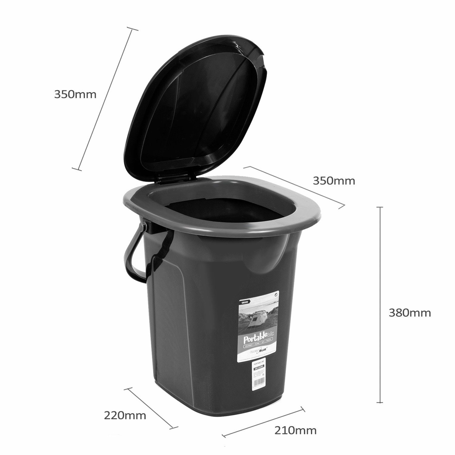 GreenBlue Campingtoilette GB320 Tragbarer Toiletten-Eimer mit Tragegriff 19L, Toilettenpapierhalter, Auskipp-Hilfe für Camping, Wohnwagen, Boot
