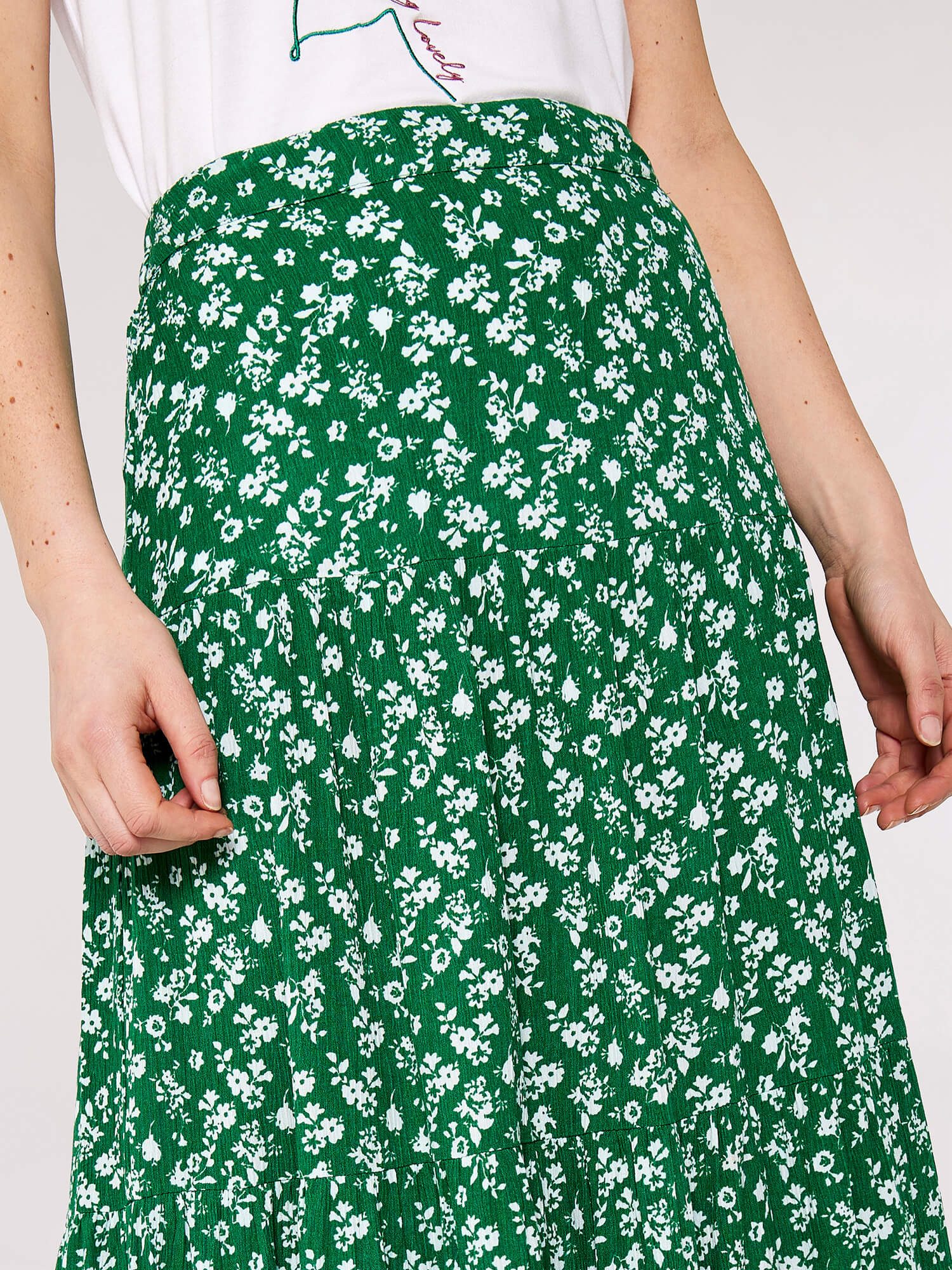 Apricot Maxirock geblümter Stufenrock mit elastischem Bund