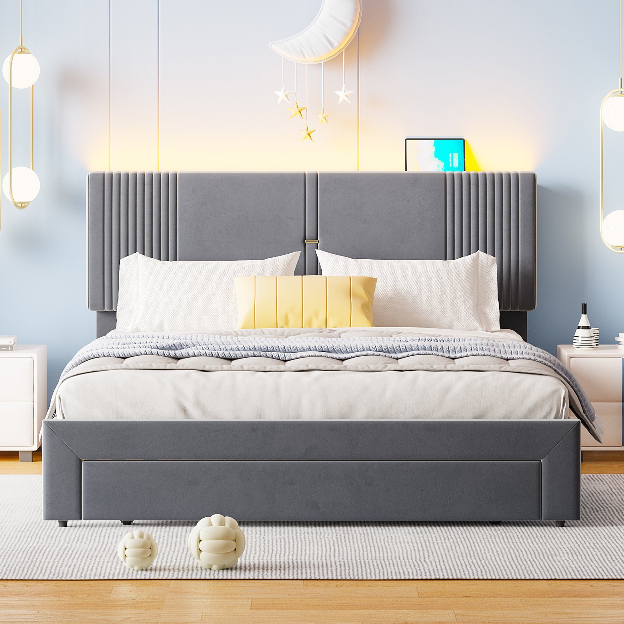 Flieks Polsterbett, LED Doppelbett 160x200cm mit günstig online kaufen