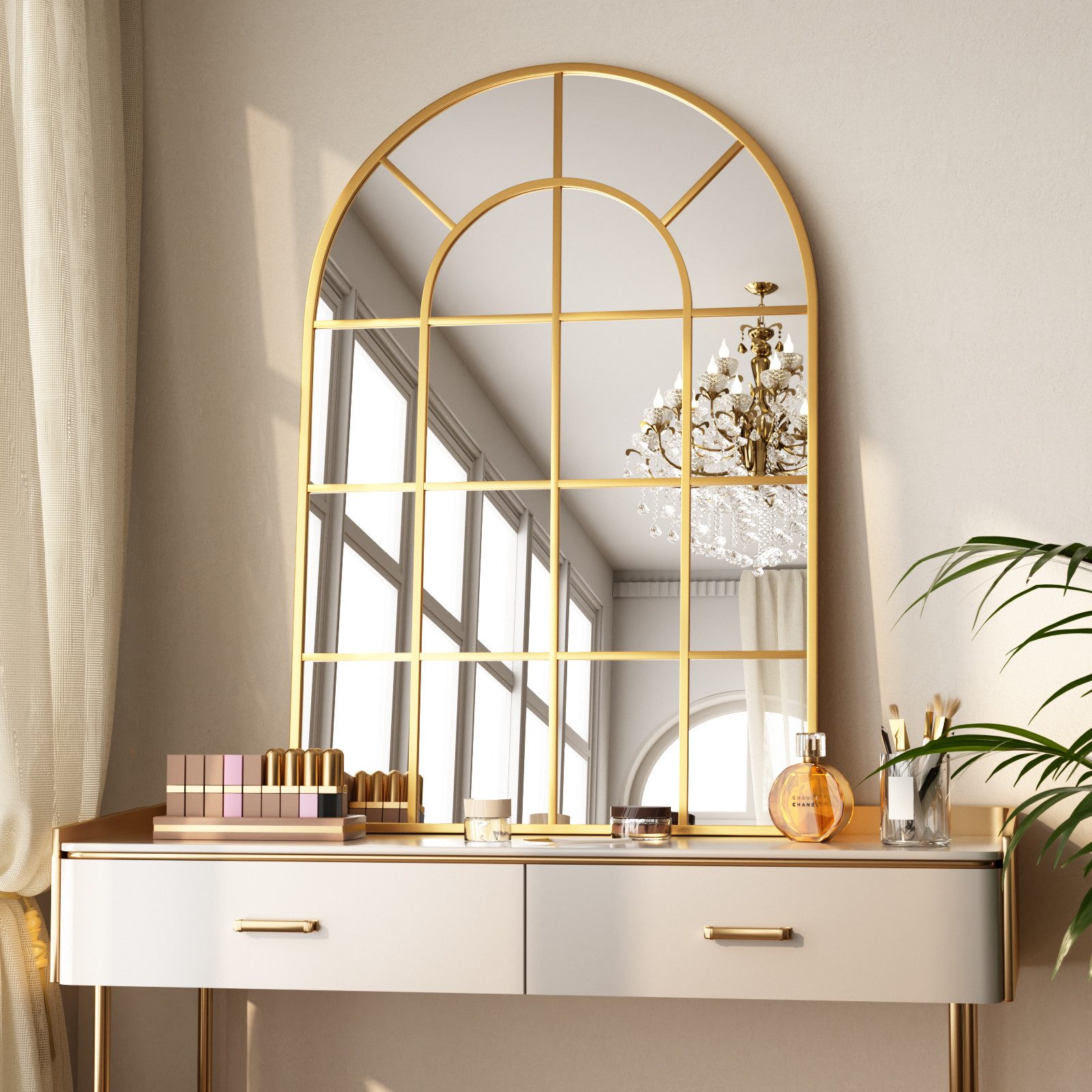 BEAUTYPEAK Dekospiegel Dekorativer gewölbter Wandspiegel mit Fensterpaneel