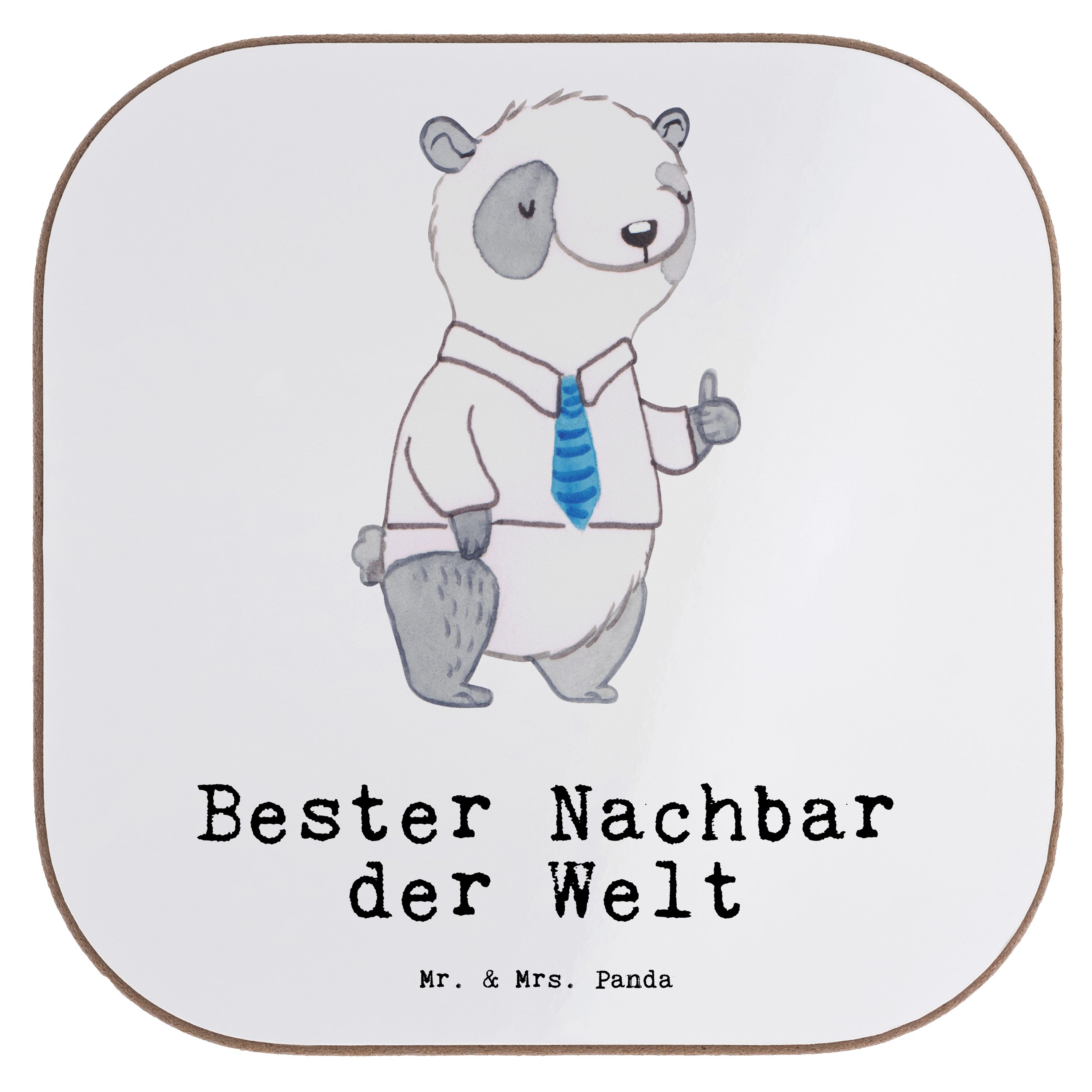 Mr. & Mrs. Panda Getränkeuntersetzer Panda Bester Nachbar der Welt - Weiß - Geschenk, Glasuntersetzer, Get, 1-tlg.