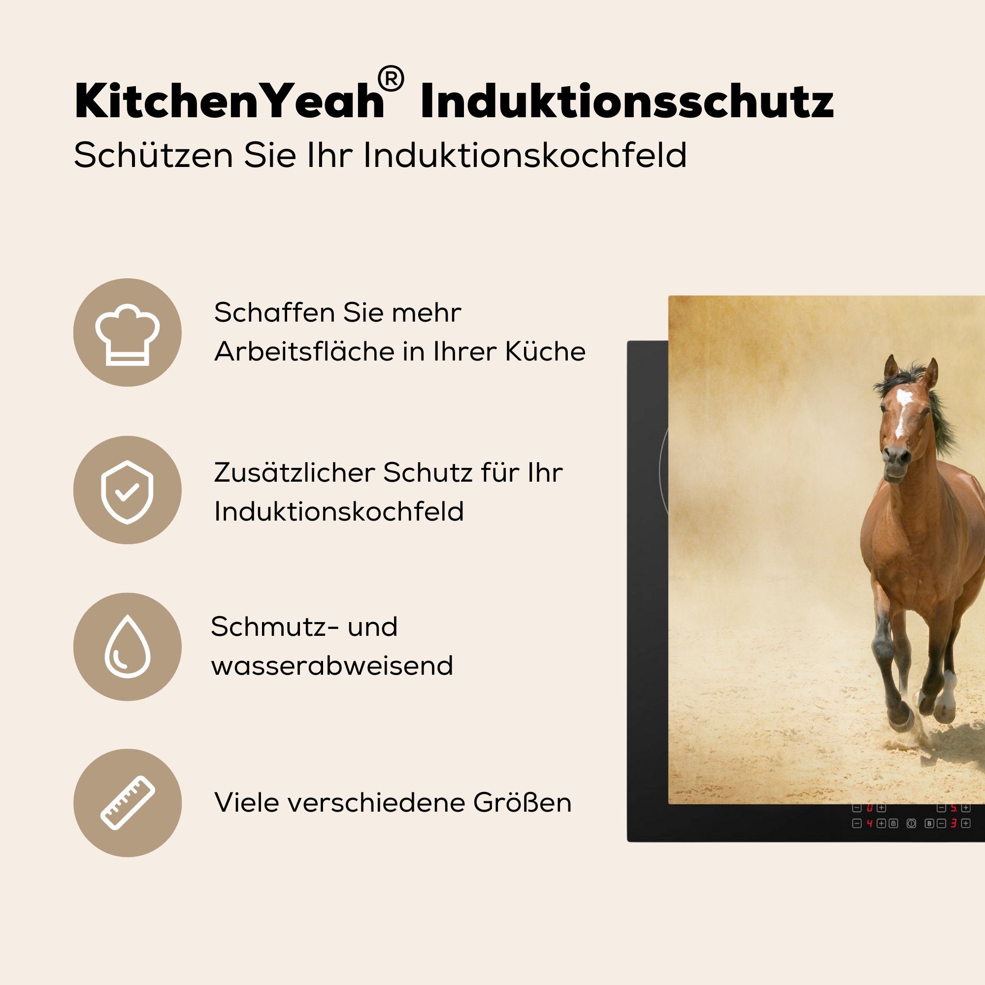 Ceranfeldabdeckung, Herdblende-/Abdeckplatte tlg), MuchoWow - Vinyl, für Araber - küche Pferde 78x78 Braun, (1 Arbeitsplatte cm,