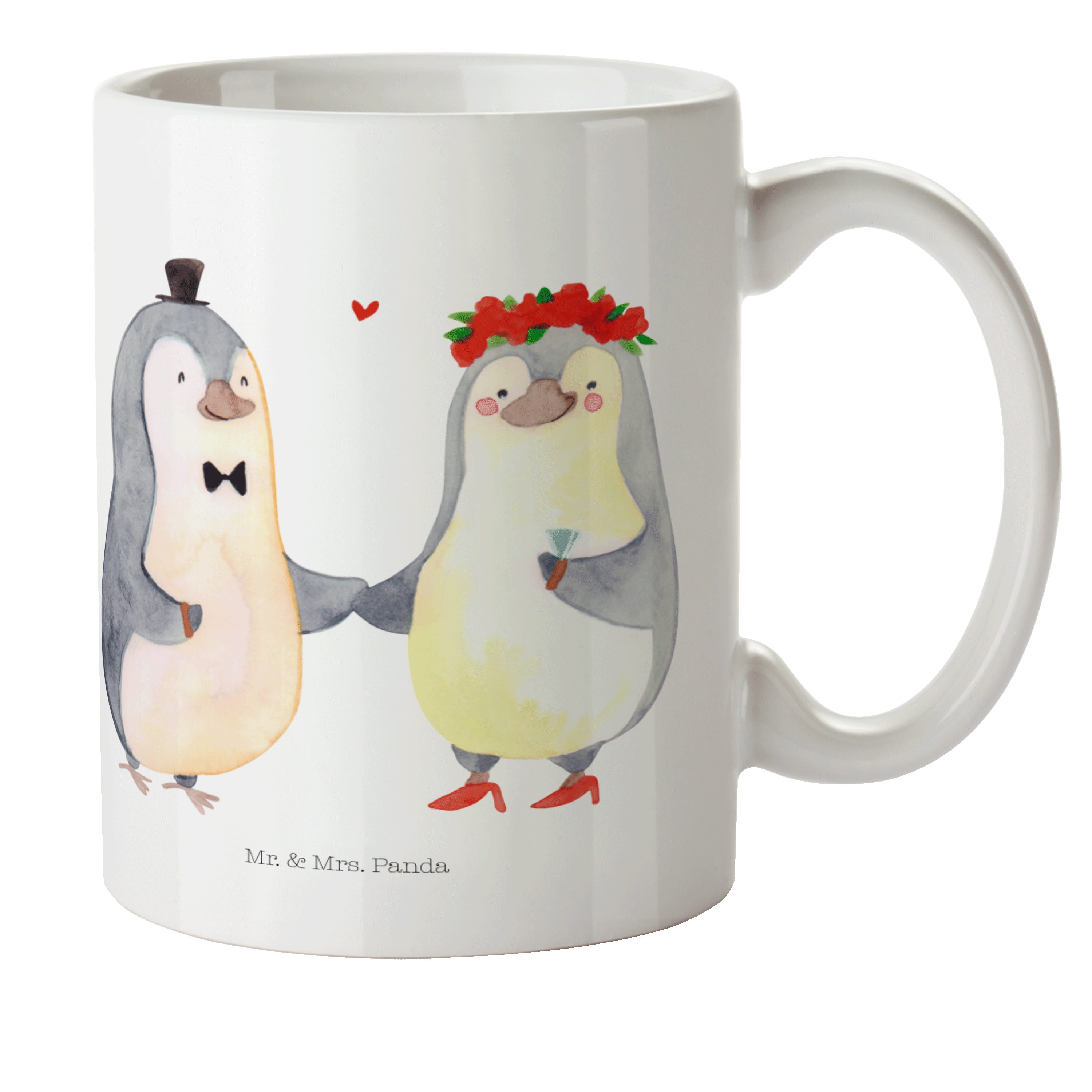 Mr. & Mrs. Panda Kinderbecher Pinguin Heirat - Weiß - Geschenk, Braut, Camping Becher, Tasse, verli, Kunststoff