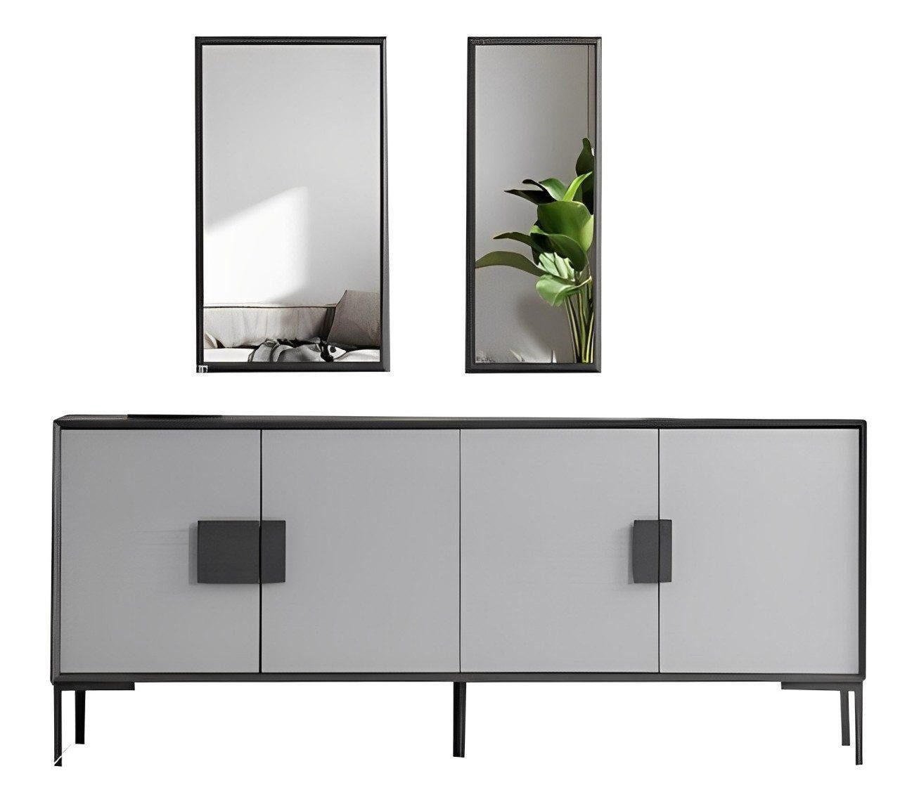 Sideboard Graue Esszimmer Anrichte Luxuriöse Konsole 2x Spiegel Holz Möbel