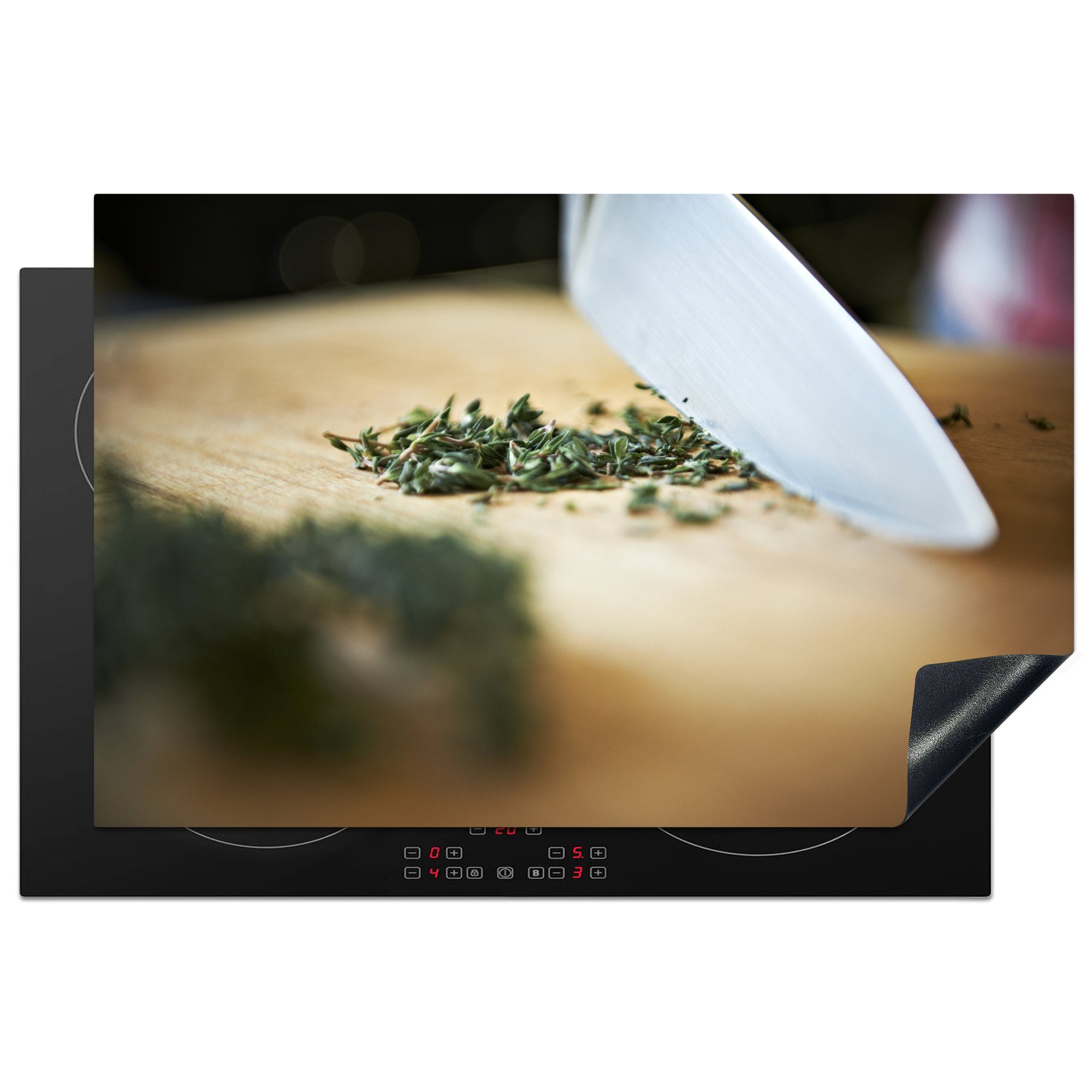 MuchoWow Herdblende-/Abdeckplatte Schneiden von Gemüse auf einem Schneidebrett, Vinyl, (1 tlg), 81x52 cm, Induktionskochfeld Schutz für die küche, Ceranfeldabdeckung