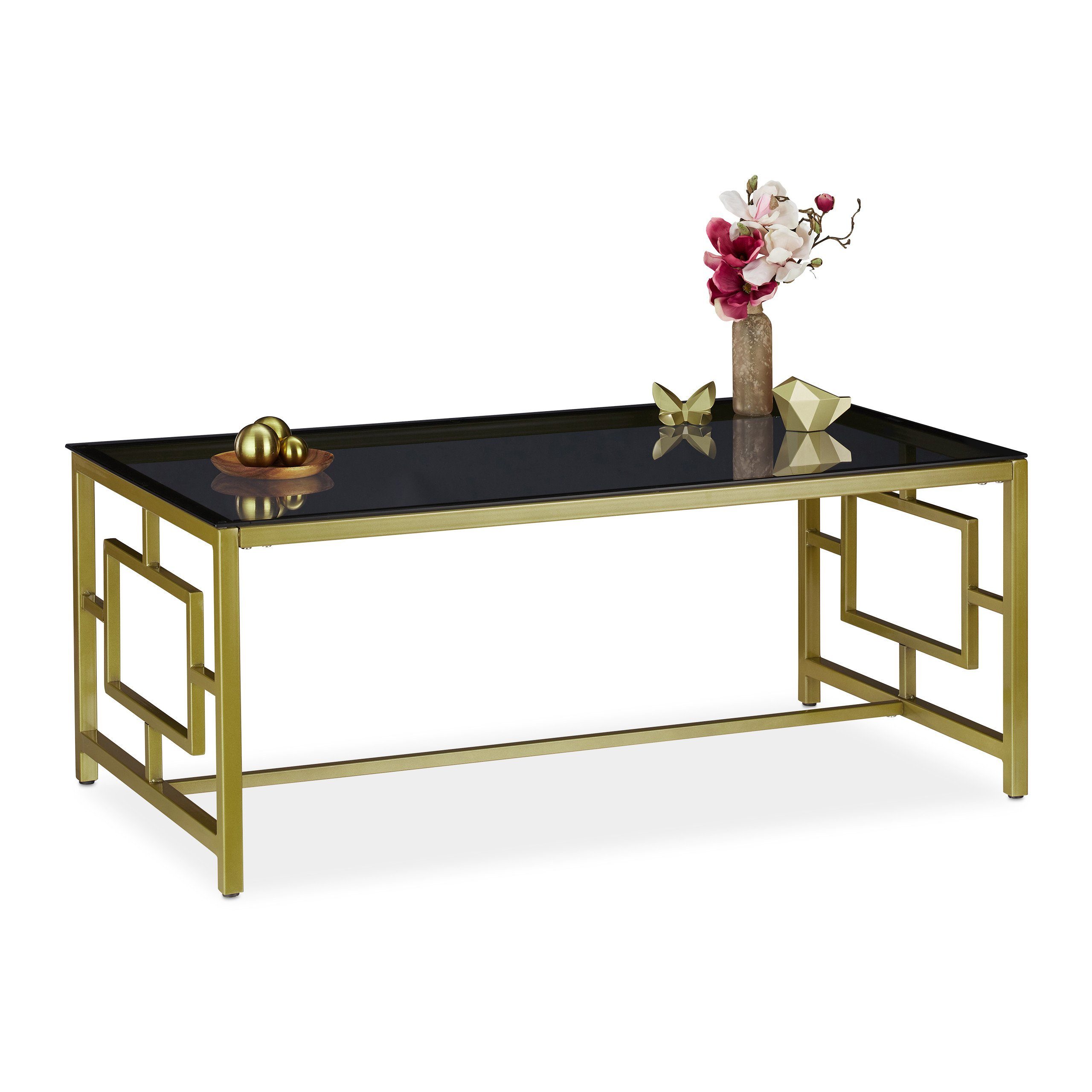 relaxdays Couchtisch Glas Schwarz & Gold günstig online kaufen