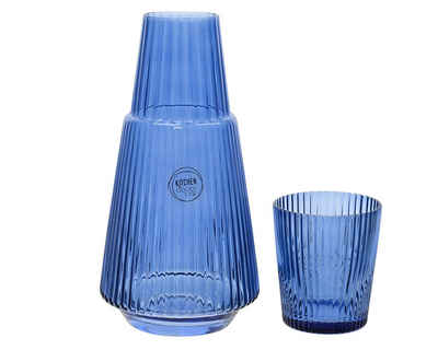 Decoris season decorations Wasserkaraffe, Weinkaraffe / Wasserkaraffe mit Trinkglas 11x23cm aus Glas 1l blau