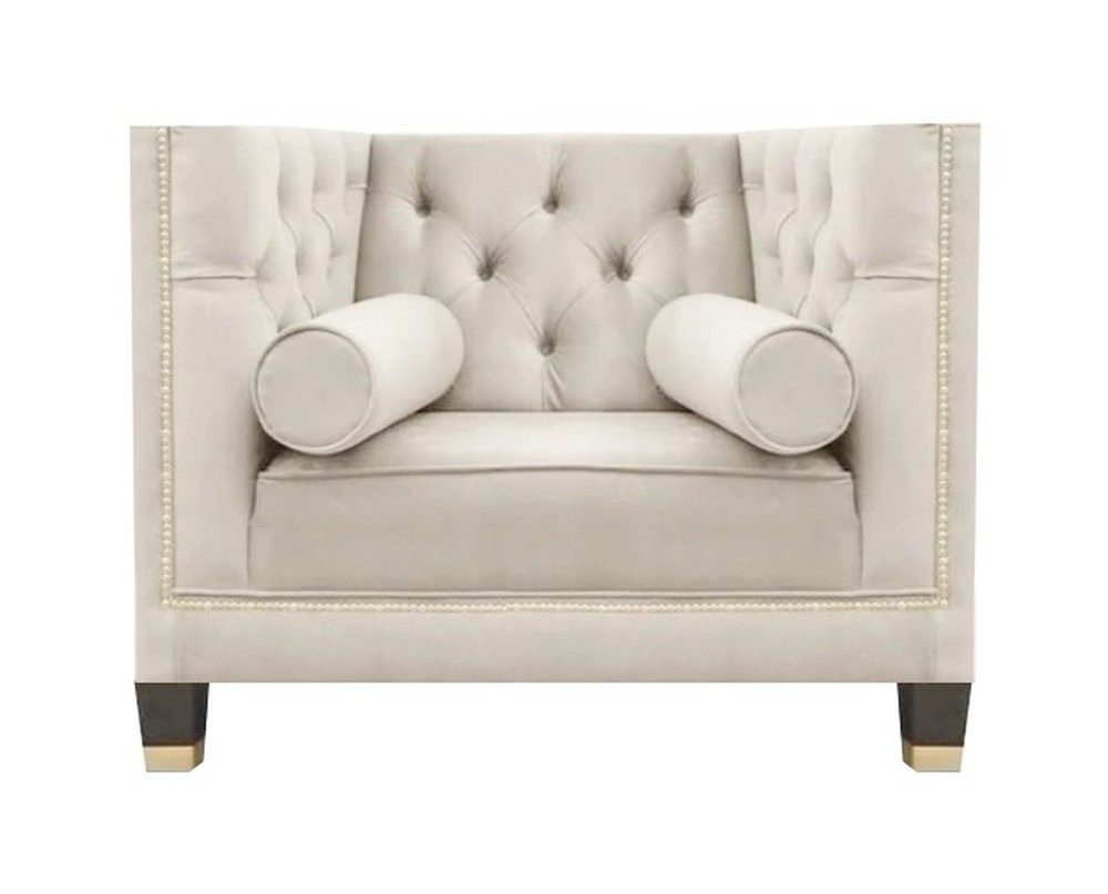 JVmoebel Chesterfield-Sessel Eleganter weißer Sessel mit hochwertigem Textilbezug und Zierkissen (Packung, 1-St., 1x Sessel), Made in Europa