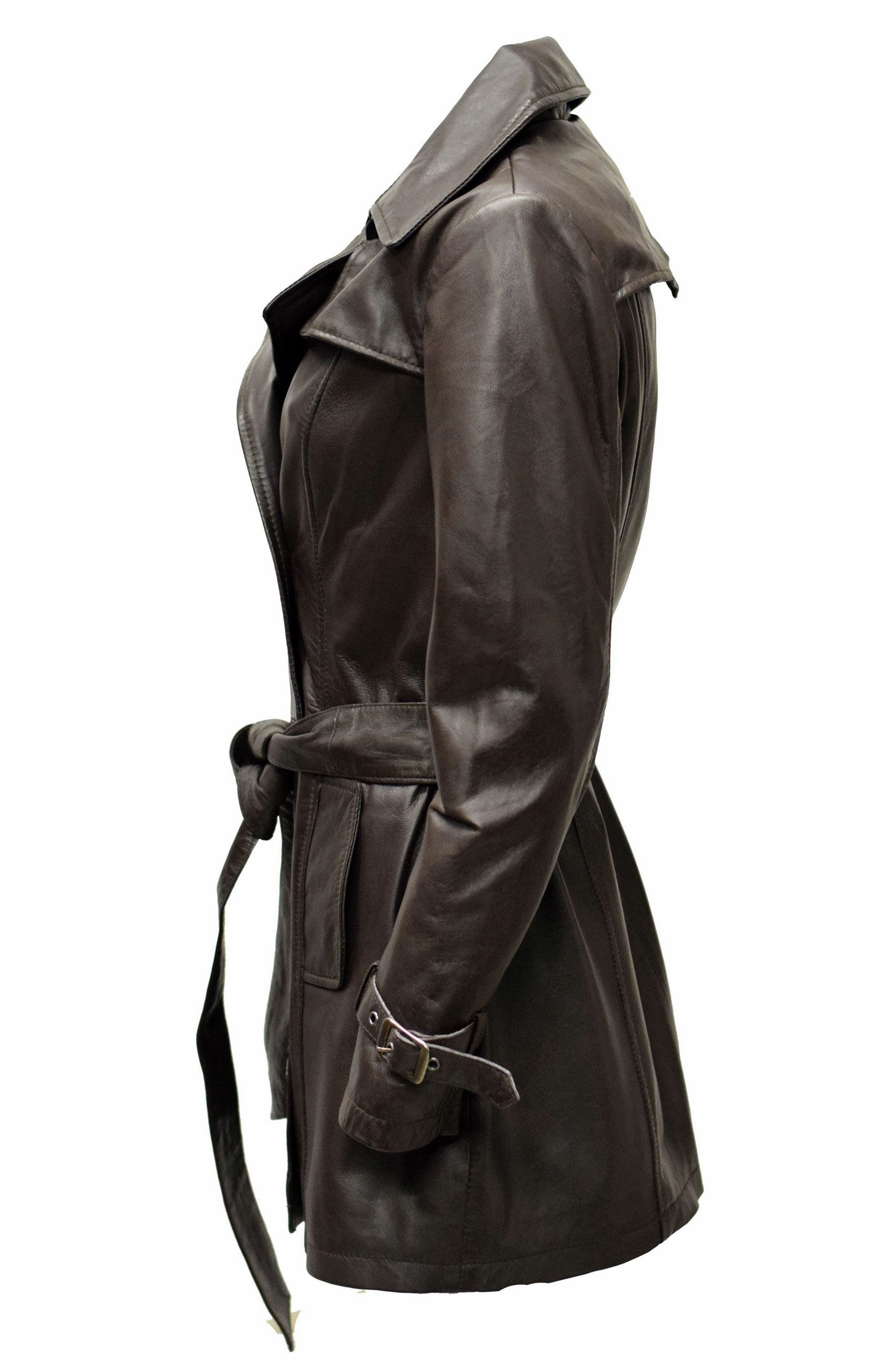 Zimmert Leather Ledermantel Anna Trenchcoat Washed Lammnappa Mantel Mocca Braun Dunkelbraun