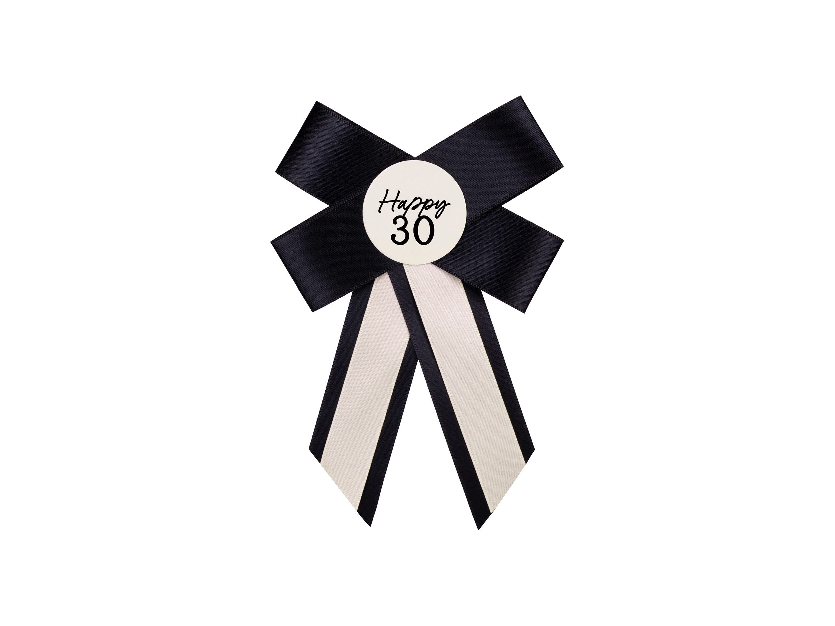 partydeco Dekoband, Geburtstagsschleife 11x17cm Happy 30 Ivory / Schwarz