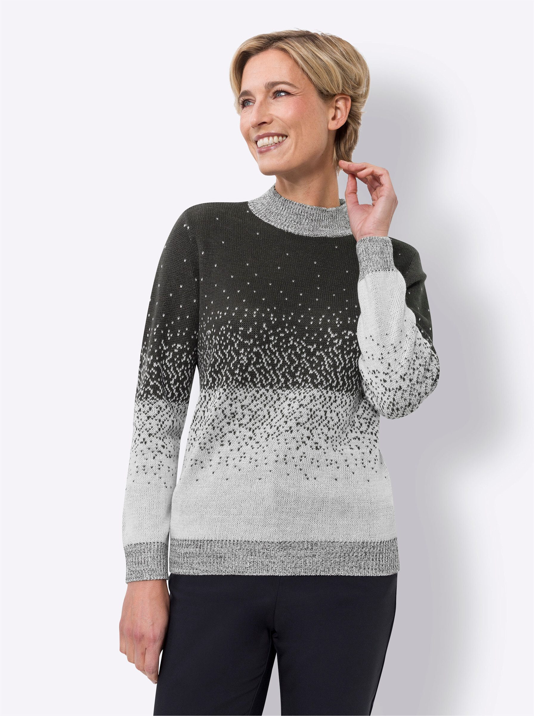 Strickpullover Jacquard-Pullover Langarm Jacquard
