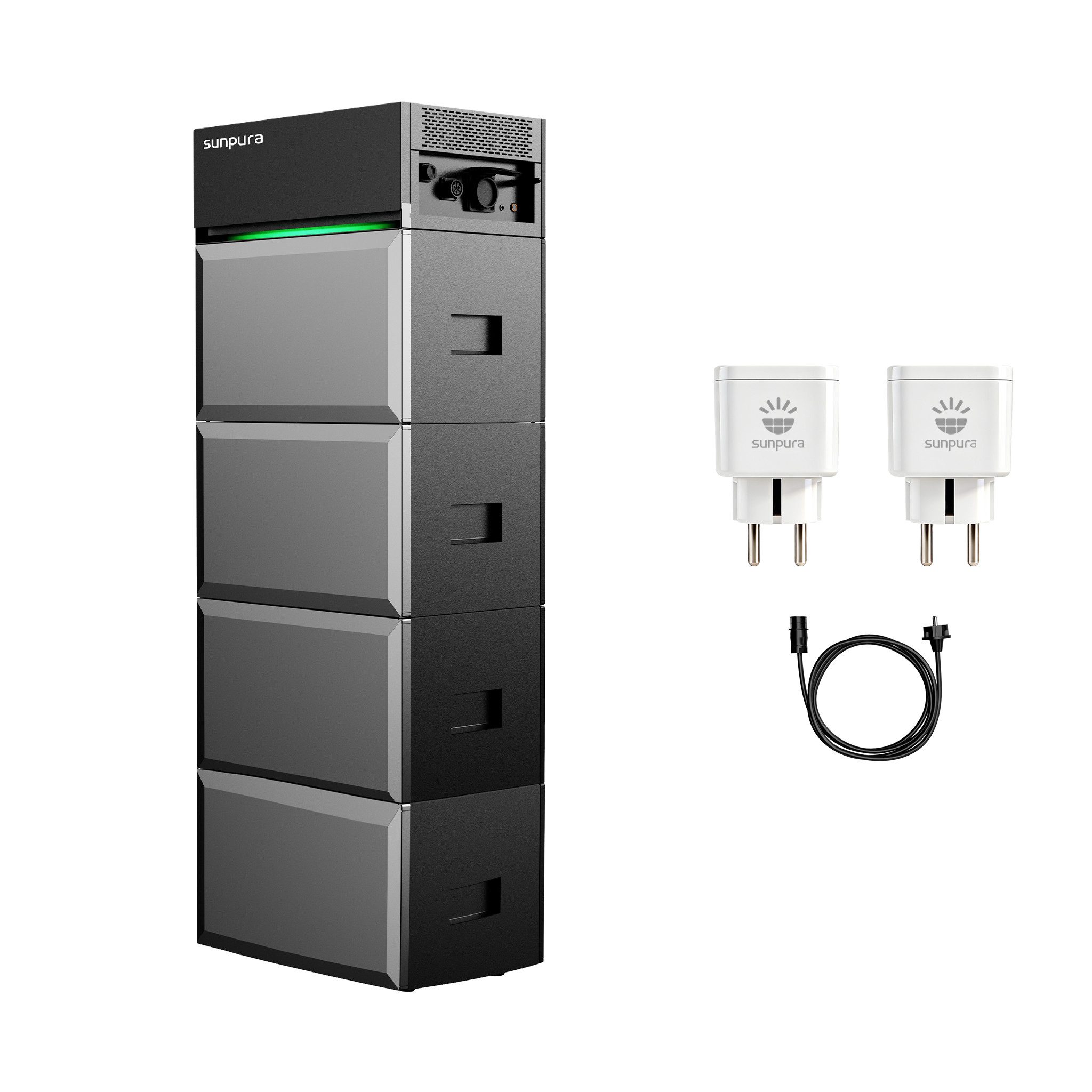 Sunpura Balkonkraftwerk Sunpura All-in-One Speichersystem S2400 2,4 kWh Akku, (mit 2x Smart Plug, inkl. 3 x B2400 Erweiterungsakku 7,2 kWh)