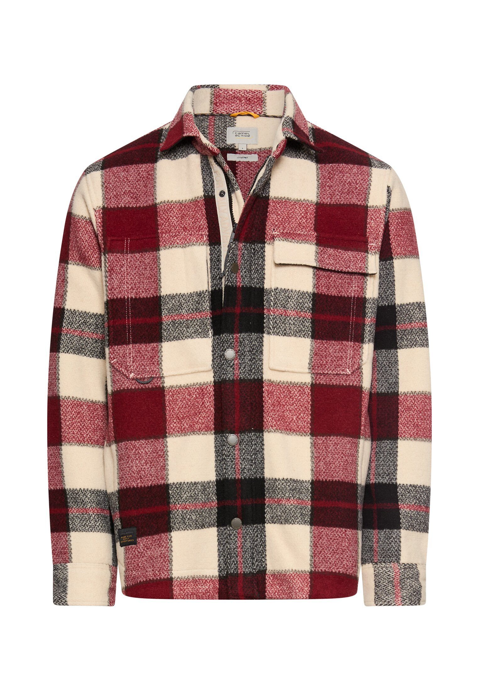 camel active Hemdjacke mit Seitentaschen Langarm Kentkragen Markenlogo