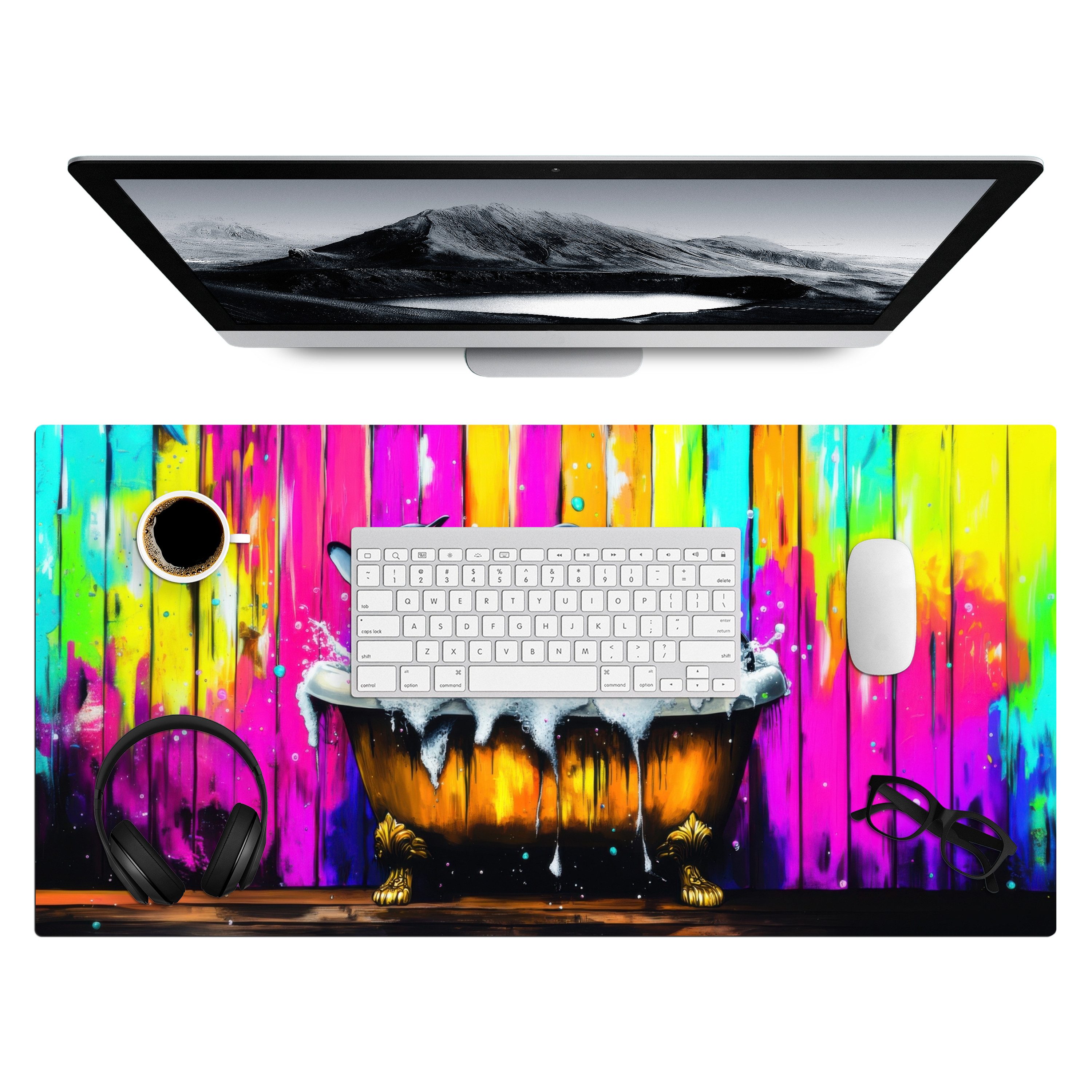 MuchoWow Gaming Mauspad Pinguine - Badewanne - Bunt - Schaumstoff (1-St), Gaming Mauspad XXL, Schreibtischunterlage, Desk Mat Groß, 80x40 cm
