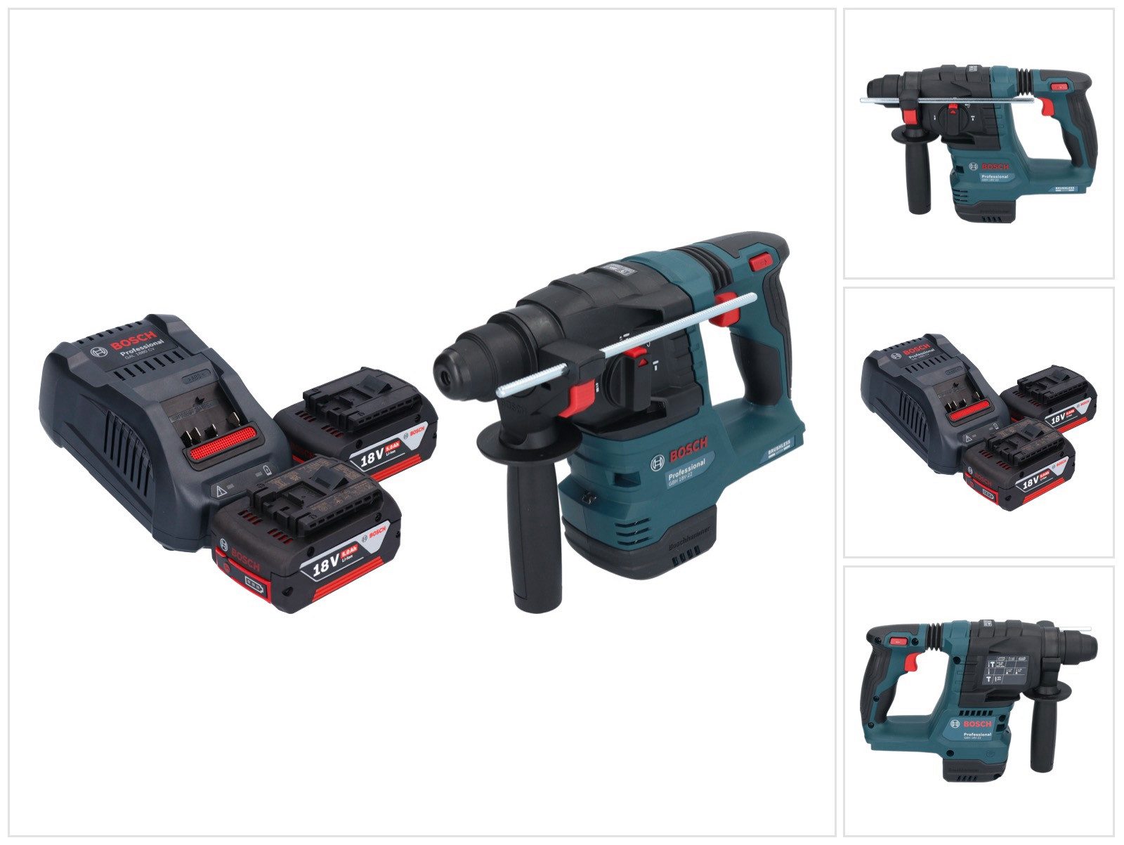 Bosch Professional Schlagbohrmaschine GBH 18V-22 Professional Akku Bohrhammer 18 V 1,9 J SDS Plus Brushless