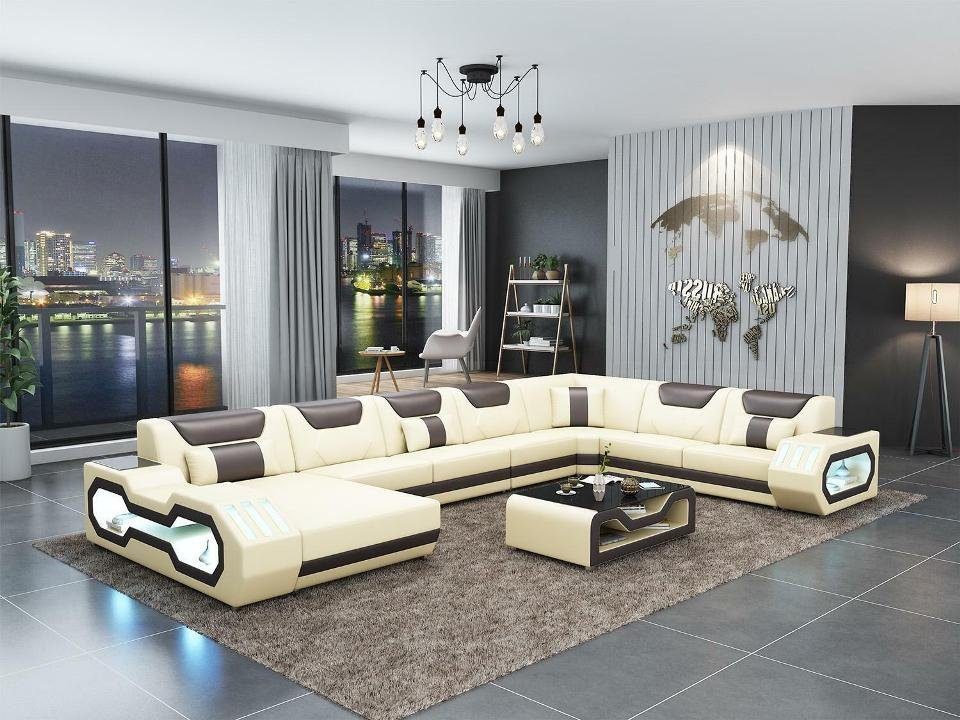 Sideboard Wohnzimmer-Set, Ecksofa Design Couchtisch U JVmoebel Weiß/Grau Form Wohnlandschaft