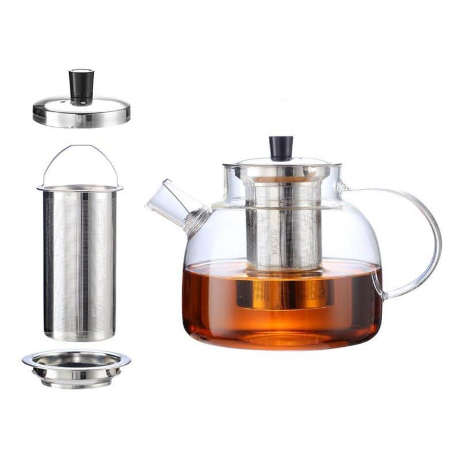 LuxusKollektion Teekanne Teekanne Glas 1.5L mit Sieb 304 Edelstahl Borosilikat