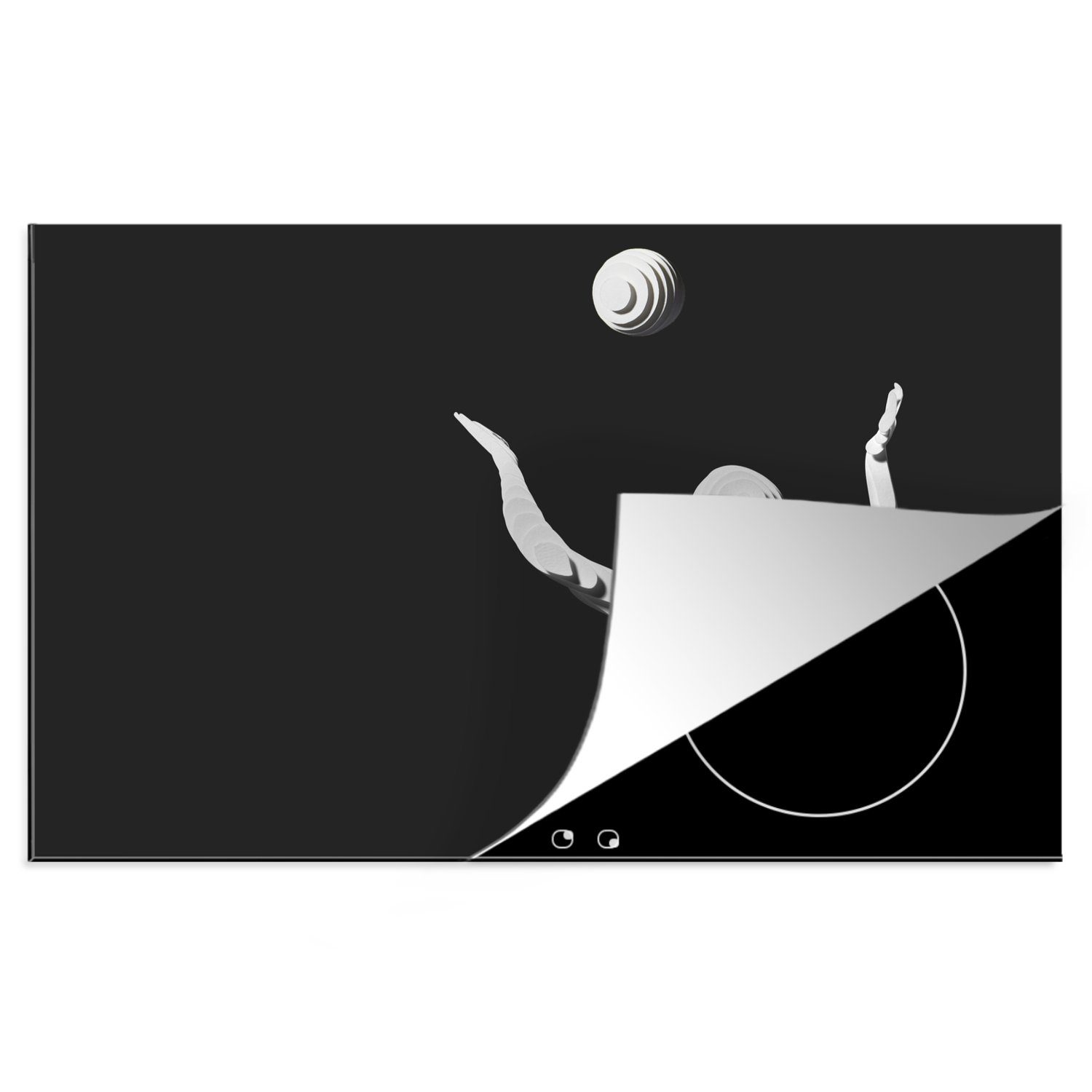 MuchoWow Herdblende-/Abdeckplatte Figur spielt Volleyball auf schwarzem Hintergrund, Vinyl, (1 tlg), 81x52 cm, Induktionskochfeld Schutz für die küche, Ceranfeldabdeckung