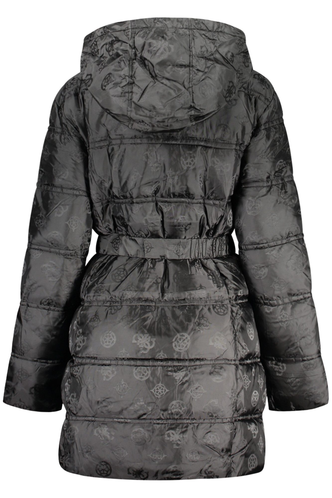GUESS JEANS Outdoorjacke Damenjacke Schwarz: Lange, Wasserabweisende Jacke mit Kapuze & Gürtel