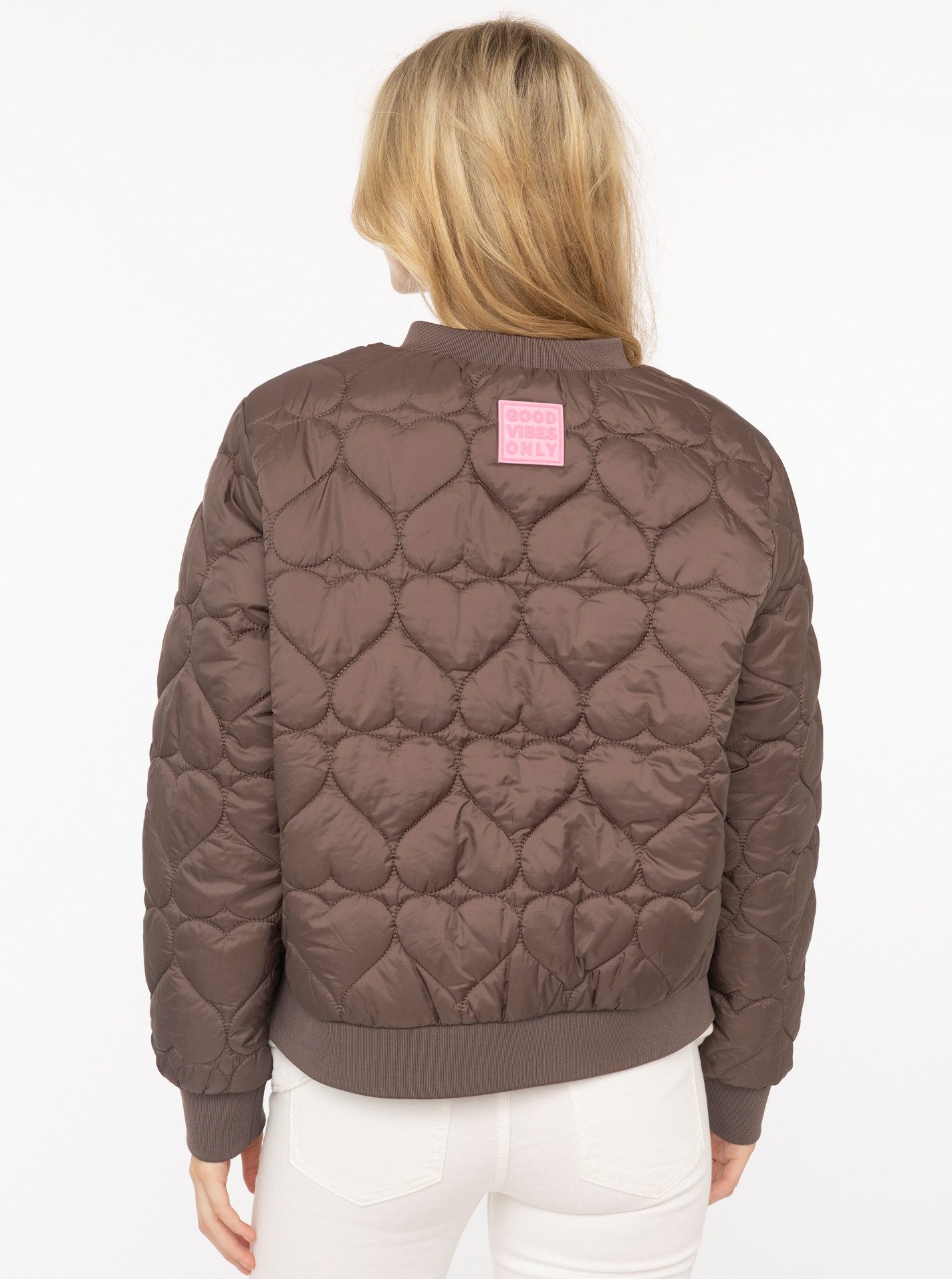 Zwillingsherz Bomberjacke "Be Happy" modisch, Kontrastdetails, regular fit, langärmelig, mit Herzsticker