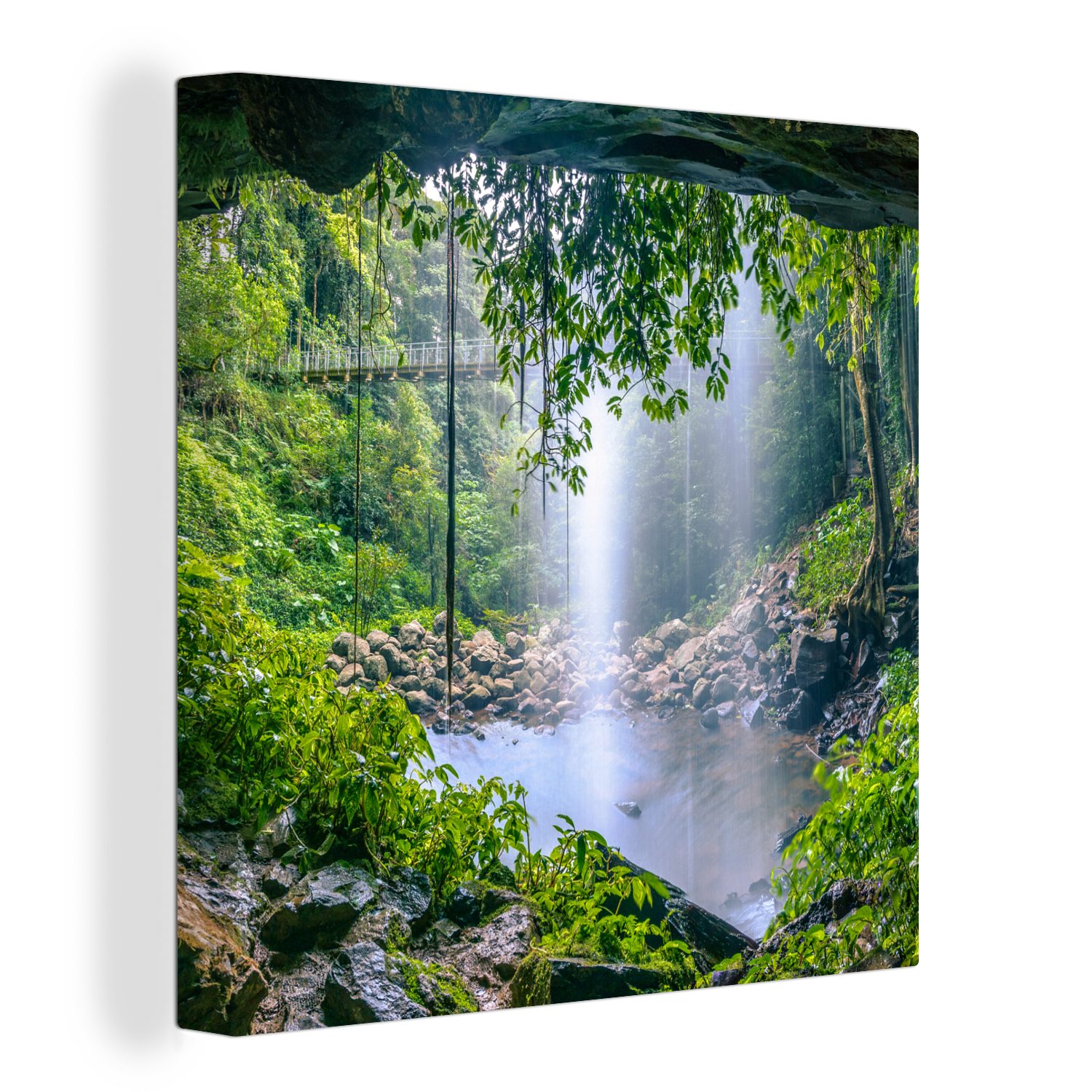 OneMillionCanvasses® Leinwandbild Dschungel - Regenwald - Wasser -  Wasserfall - Pflanzen, (1 St), Leinwand Bilder für Wohnzimmer Schlafzimmer