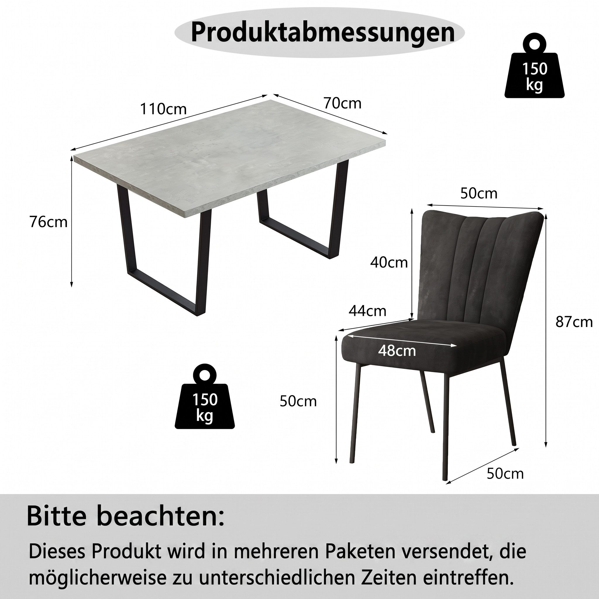 Jiexi Essgruppe Essgruppe 110x70 MDF Tisch mit Samtstühlen U-Metallgestell