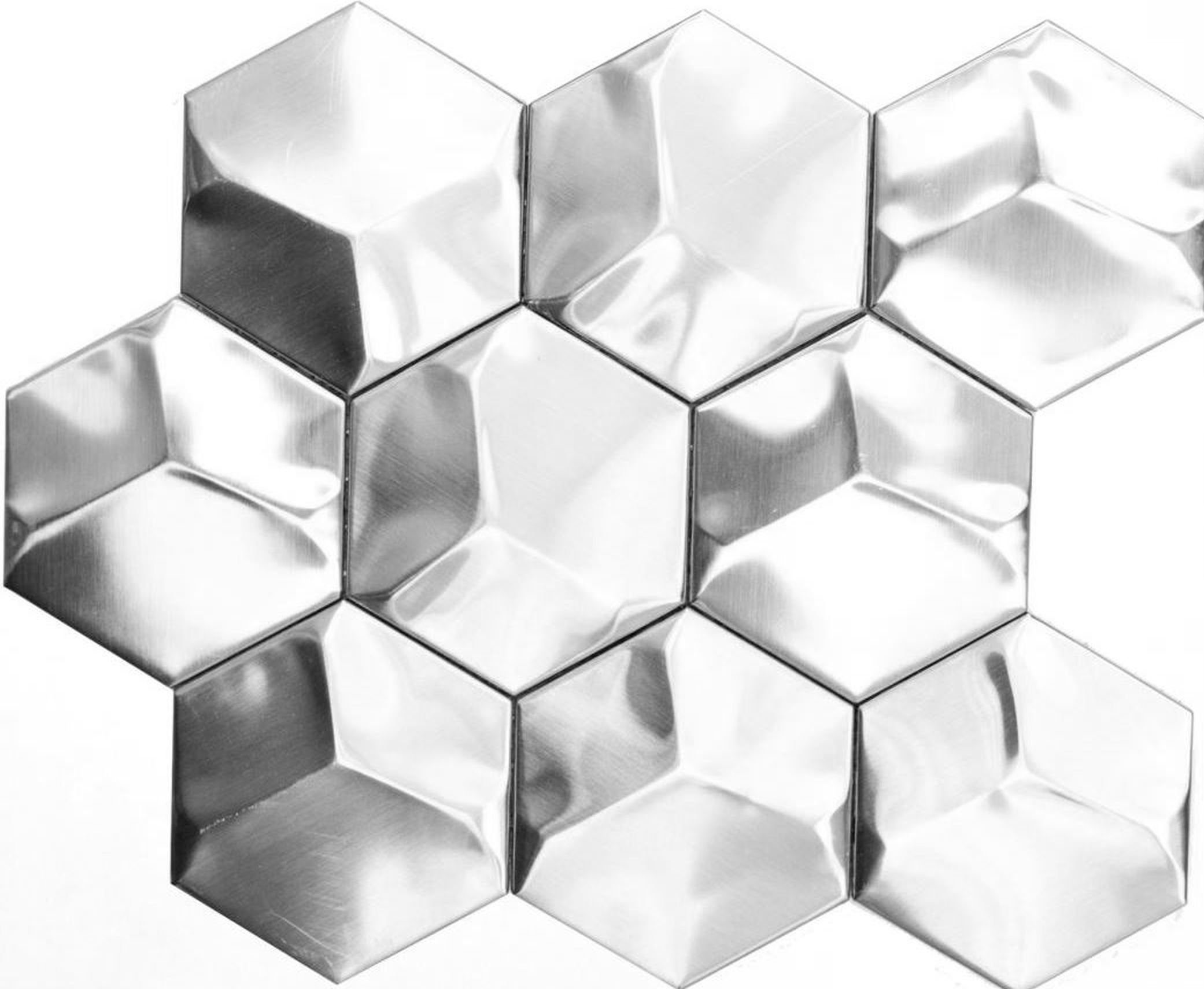 Mosaikfliesen silber matt gebürstet Hexagon Fliese Mosani Mosaik 3D Edelstahl