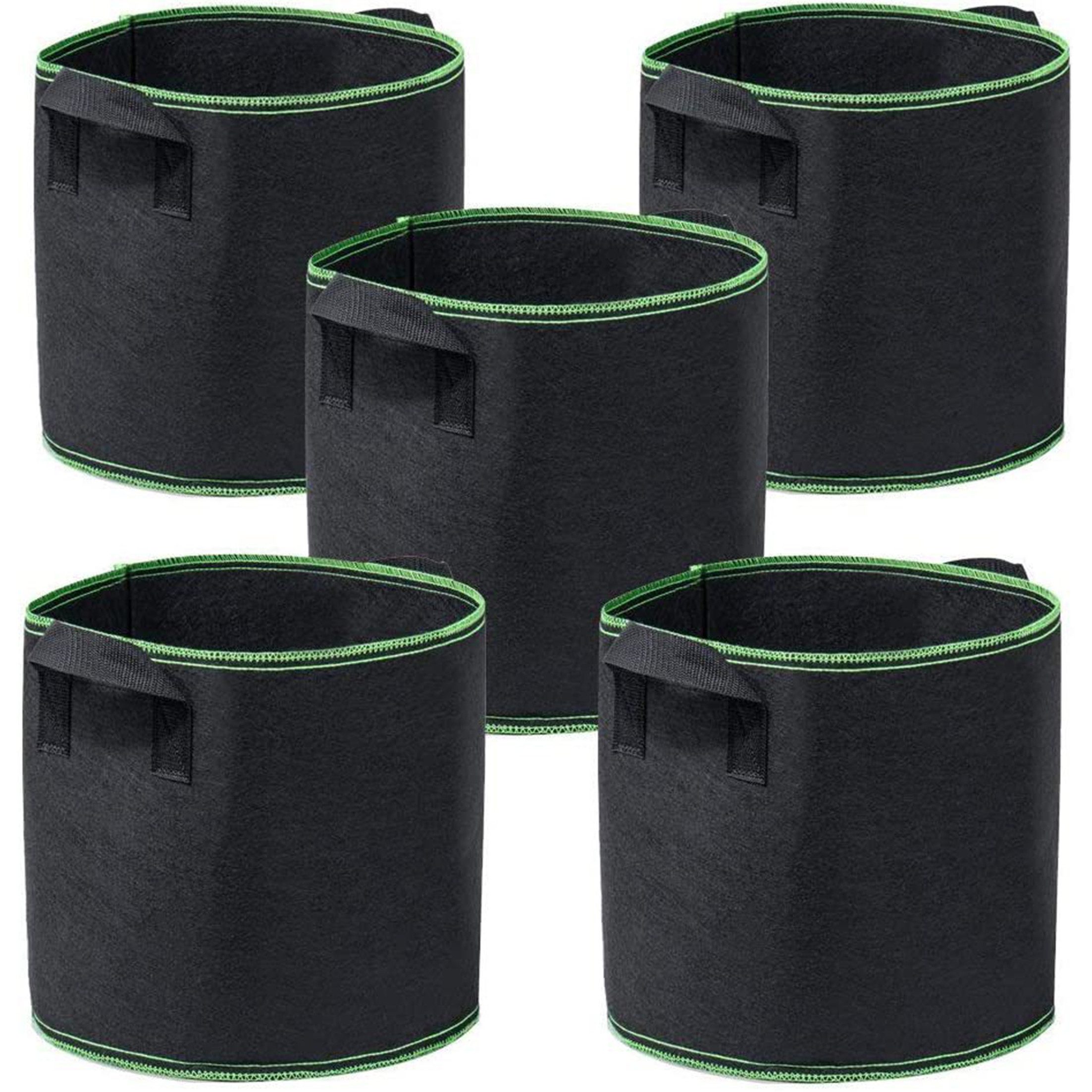 KINSI Pflanzkübel 5er Set Filz-Pflanzsäcke, 15/10 Gallon, grüner Rand,Vlies-Pflanzgefäße (5 St), Pflanztaschen für Kartoffeln, Tomaten, Blumen, Pflanzen,Gemüse