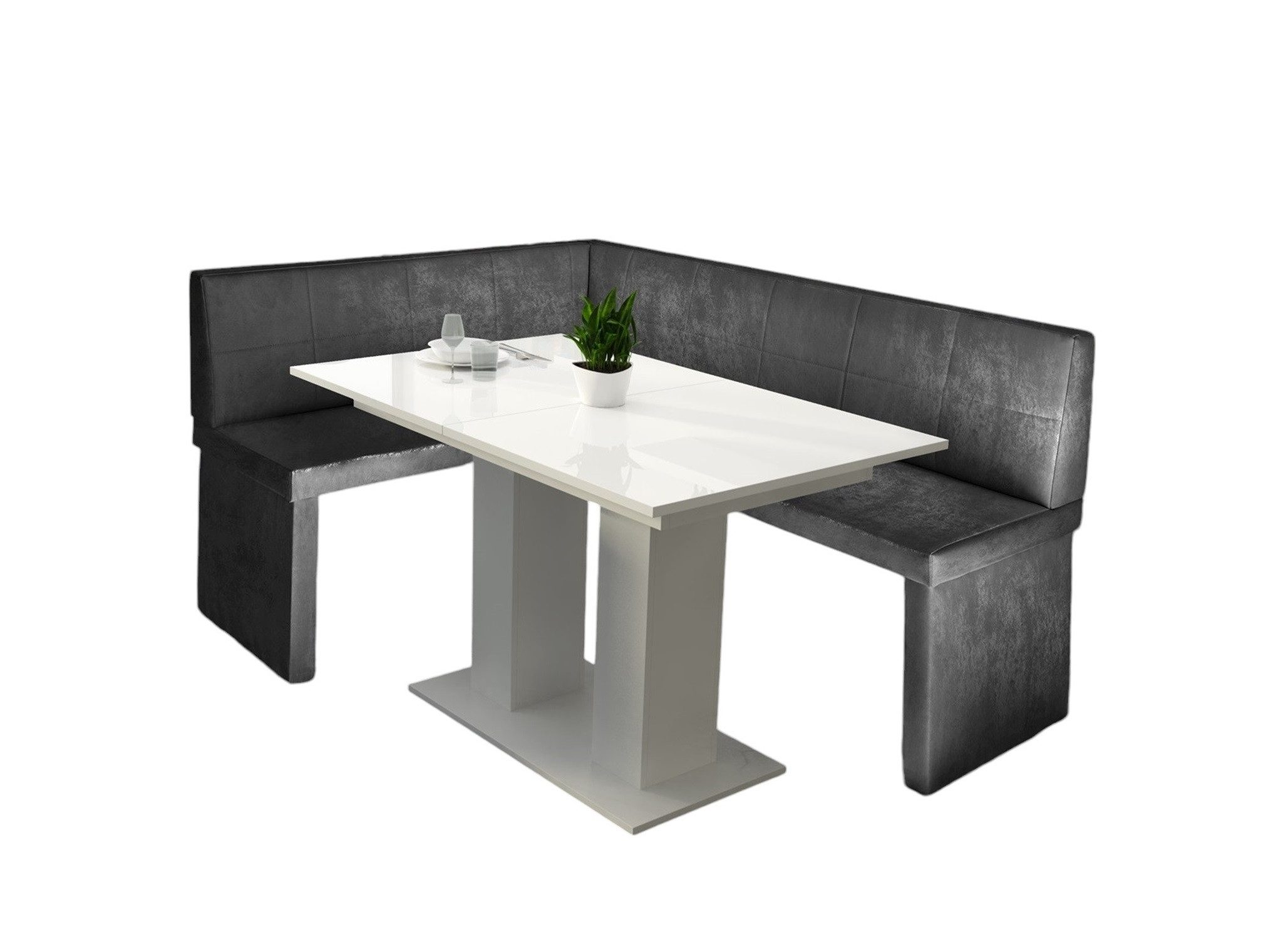 Fun Möbel Eckbankgruppe Eckbankgruppe „Robin XL“ Kunstleder 196x142cm mit Tisch Weiß Hochglanz, ausziehbarer Tisch