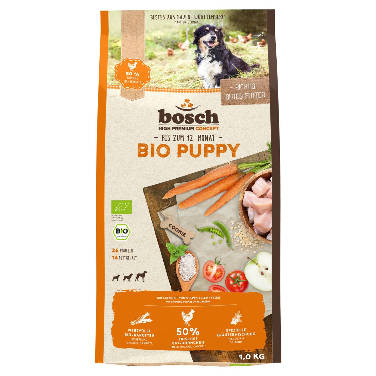 Bosch Petfood Bio Puppy Hühnchen & Karotten 1 kg, Trockenfutter für: Hund