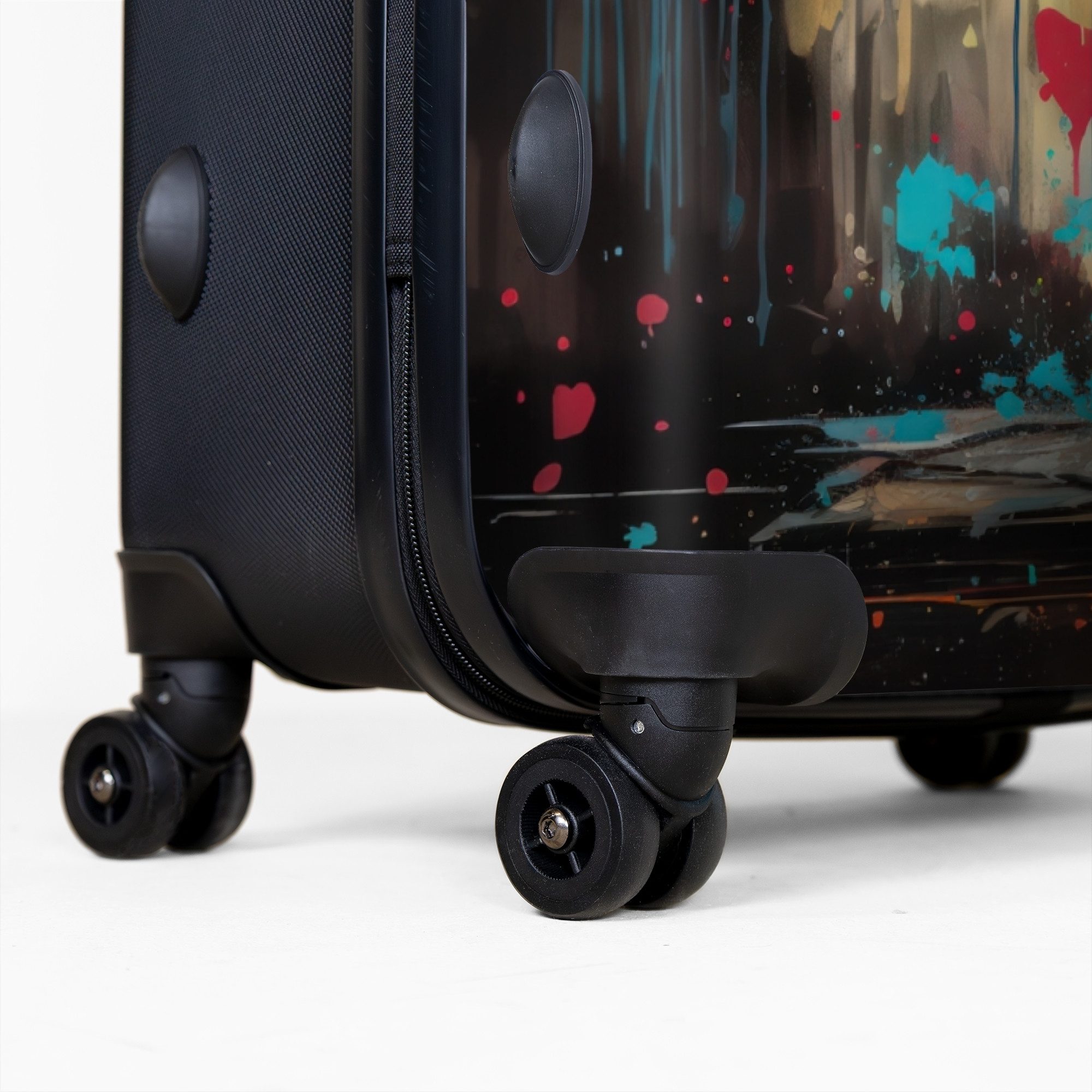 NoBoringSuitcases.com© Hartschalen-Trolley Mädchen mit Luftballon im Graffiti-Stil 77 cm - 98 L, 8 Rollen, Großer Reisetasche mit Rollen für 30kg, Kinderkoffer