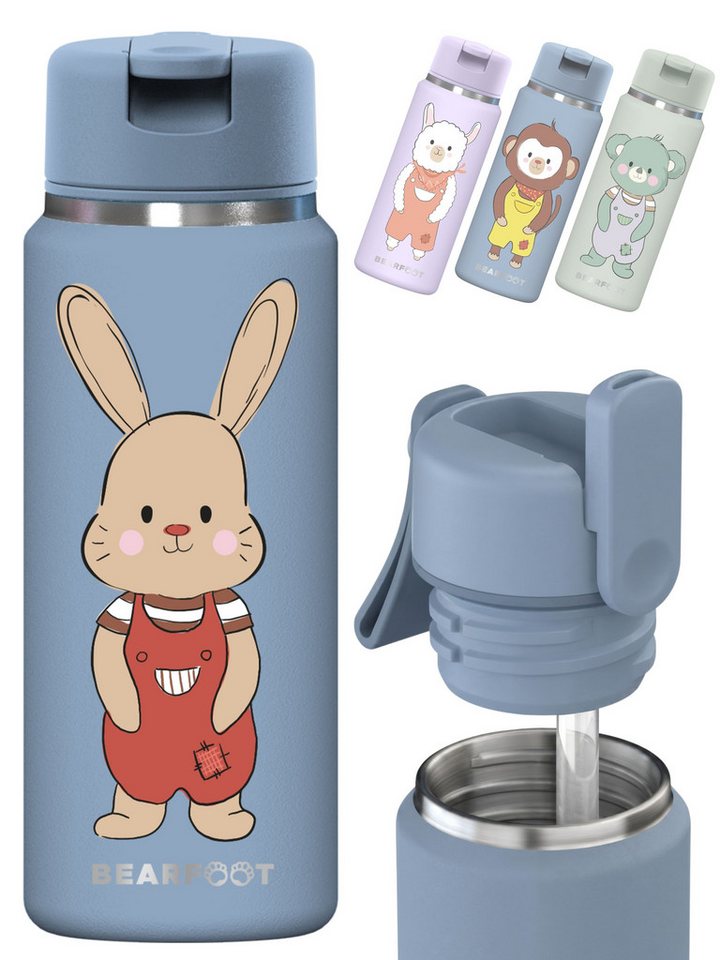 BEARFOOT Trinkflasche TINY Thermo Kinder Trinkflasche Edelstahl - Hase, Thermosflasche, auslaufsicher, Edelstahl, Kinderflasche, BPA-frei