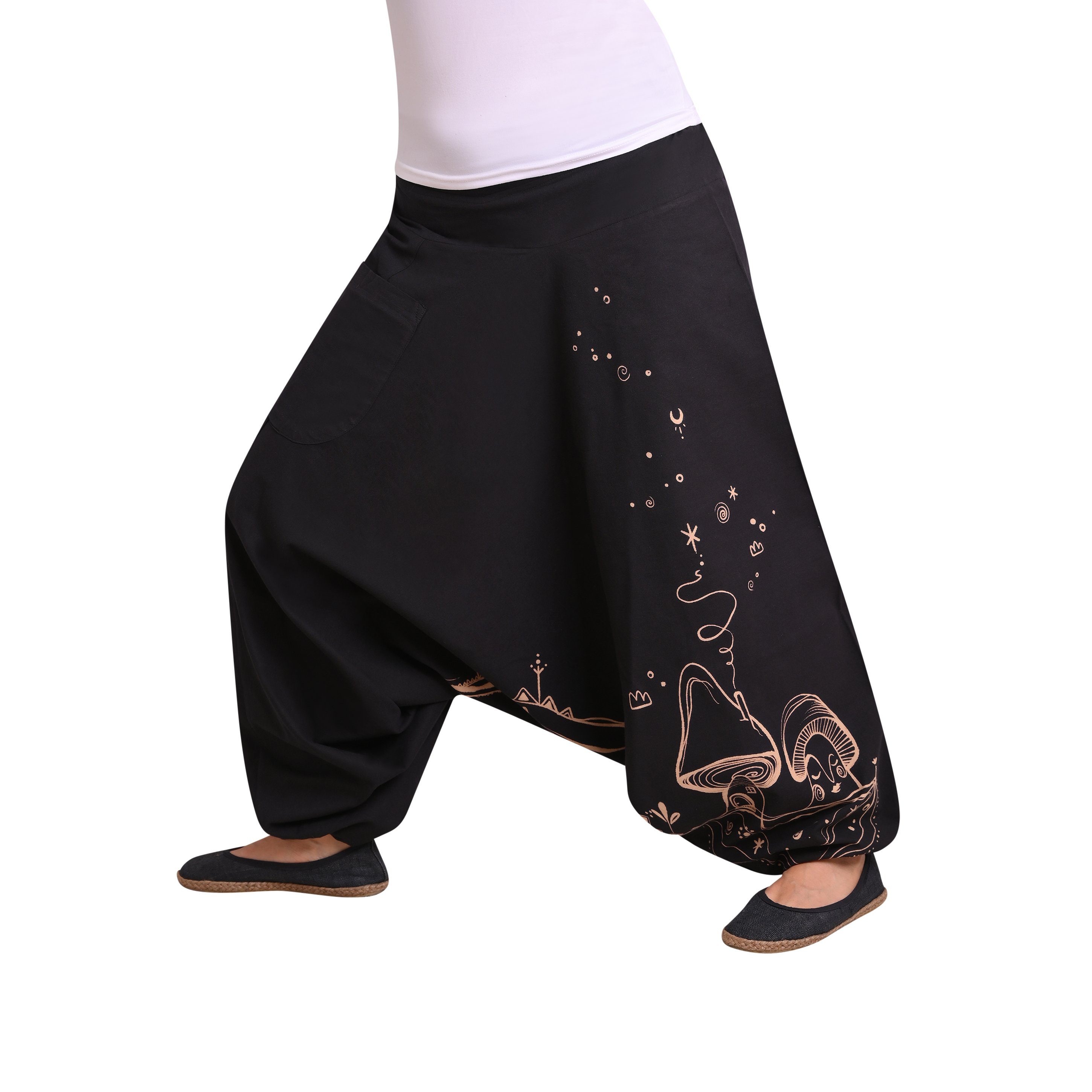 virblatt Haremshose Aladinhose Damen & Haremshose Herren, Baumwolle, Goa Hose Sommerhose Tasche mit Reißverschluss