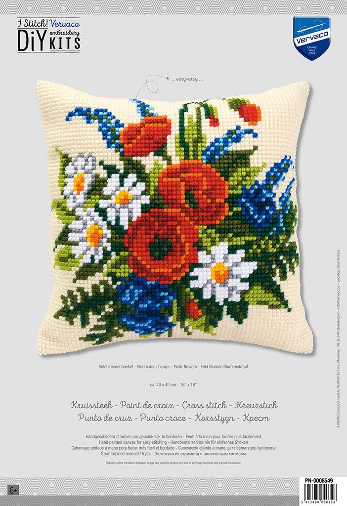 Vervaco Kreativset Vervaco PN-0008549 Stickkissen Motiv Blumen 2, (Set, Vervaco embroidery Kit), Made in Europe