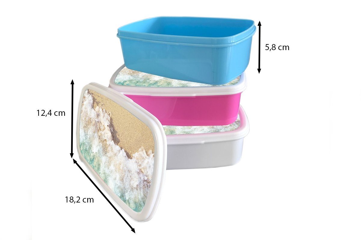 MuchoWow Lunchbox Golf - Snackbox, - Kunststoff (2-tlg), Wasser, Meer - Brotbox Mädchen, für Brotdose Kunststoff, Erwachsene, Kinder, rosa Strand