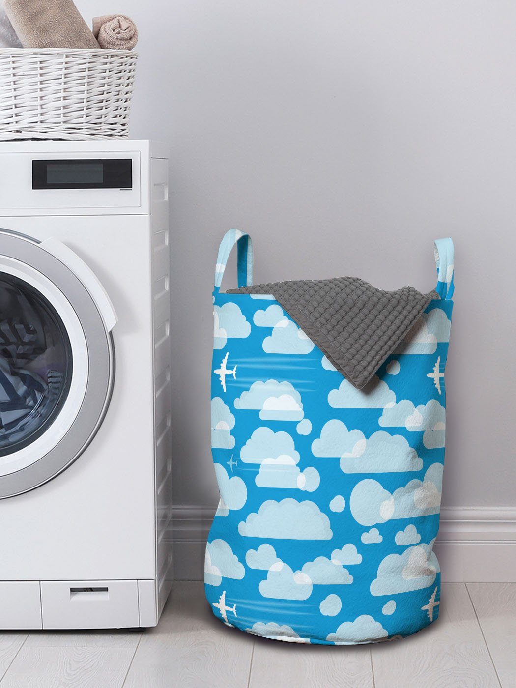 Abakuhaus Flugzeug-Fliegen Blauer Wäschekorb durch Kordelzugverschluss Himmel Wäschesäckchen Griffen für Waschsalons, mit