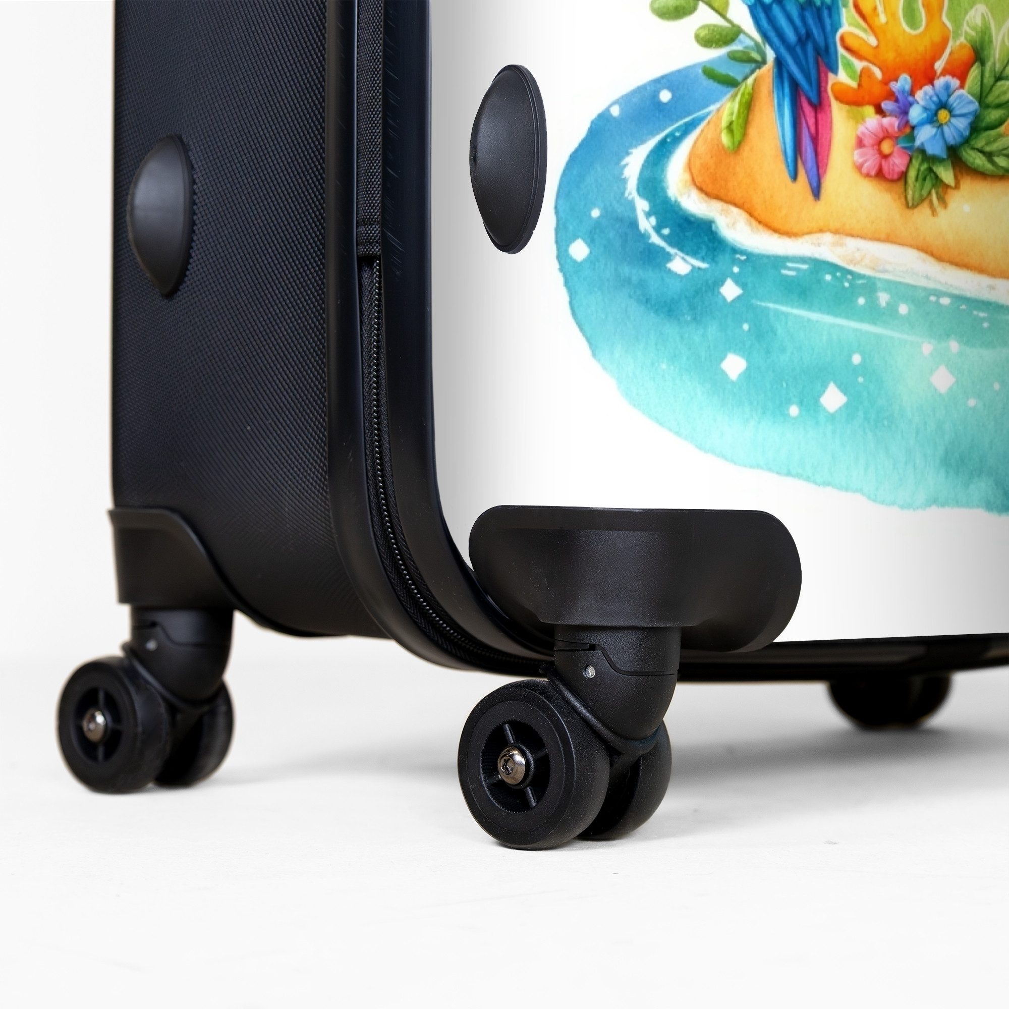 NoBoringSuitcases.com© Kinderkoffer Pirat mit Papagei und Schatztruhe 77 cm - 98 L, 8 Rollen, Reisekoffer mit Rollen Großer für 30kg, Jungenkoffer