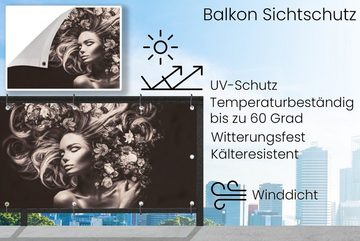 MuchoWow Balkonsichtschutz Blumen - Frau - Natur (1-St) Balkonbanner, Sichtschutz für den Balkon, Robustes und wetterfest