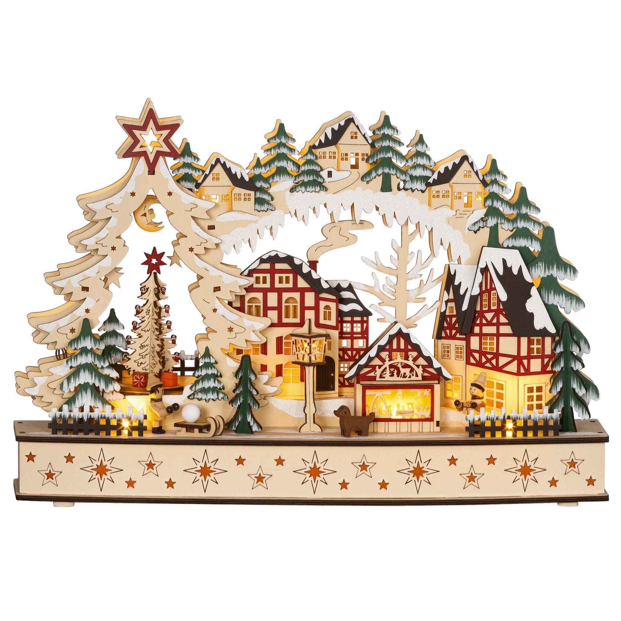 HOMCOM Weihnachtsdorf Beleuchtet Winterdorf mit Waldszene Kindern Innen Weihnachtsdeko, Tischdeko für Weihnachten, Natur – Bild 2 von 5