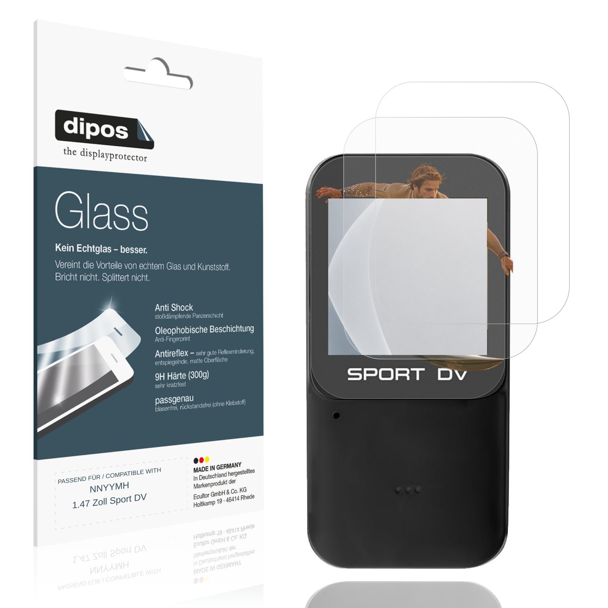 dipos Displayschutzfolie Schutzfolie für NNYYMH 1.47 Zoll Sport DV, 2 Stück, Displayschutz Schutz Folie Made in Germany
