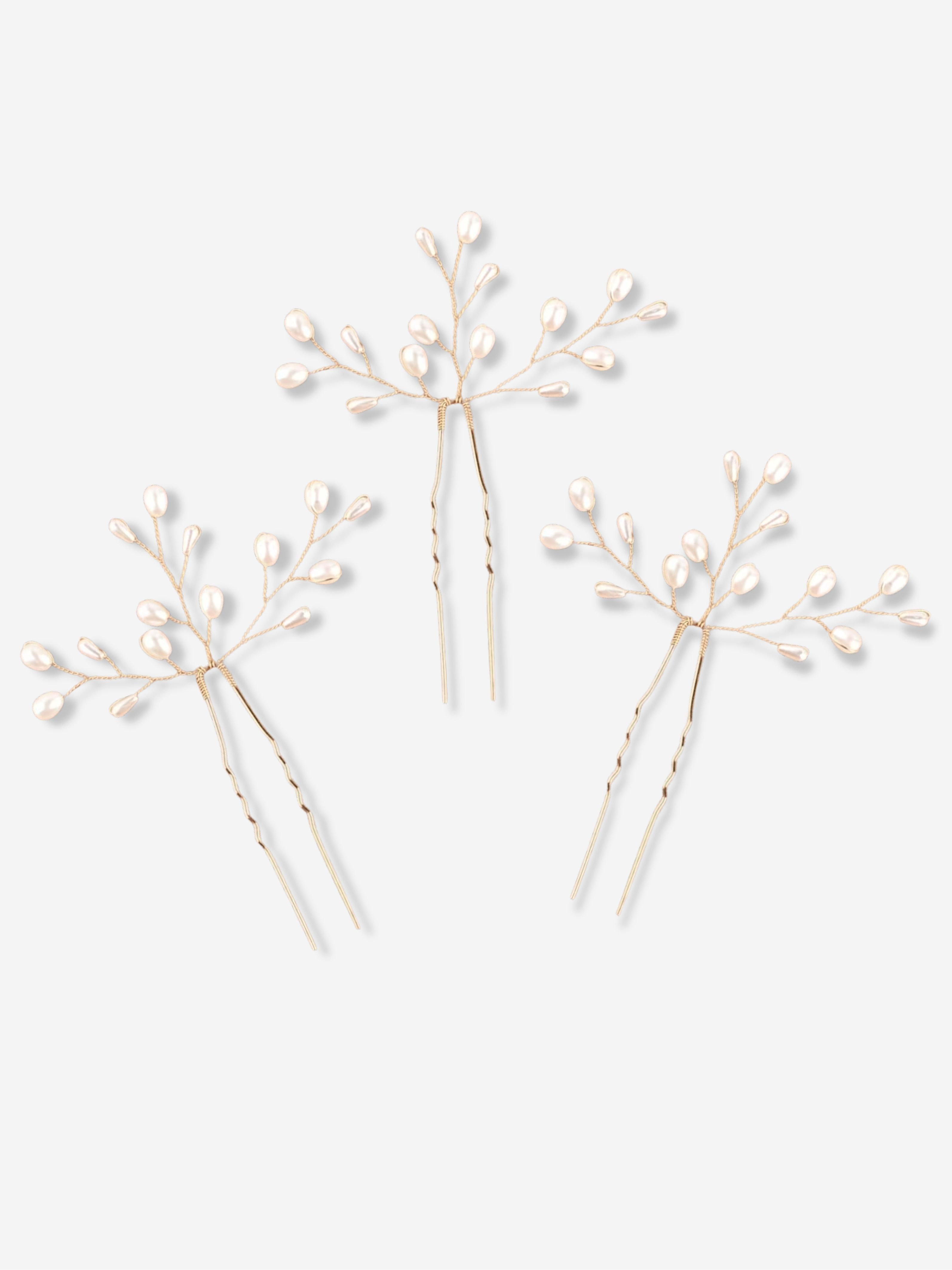 ANNIS WIESBADEN EST. 2021 Haarnadeln Haarnadel-Set, 3 handgefertigte Haarnadeln gold mit Perlen, Set, Set beinhaltet 3 Haarnadeln