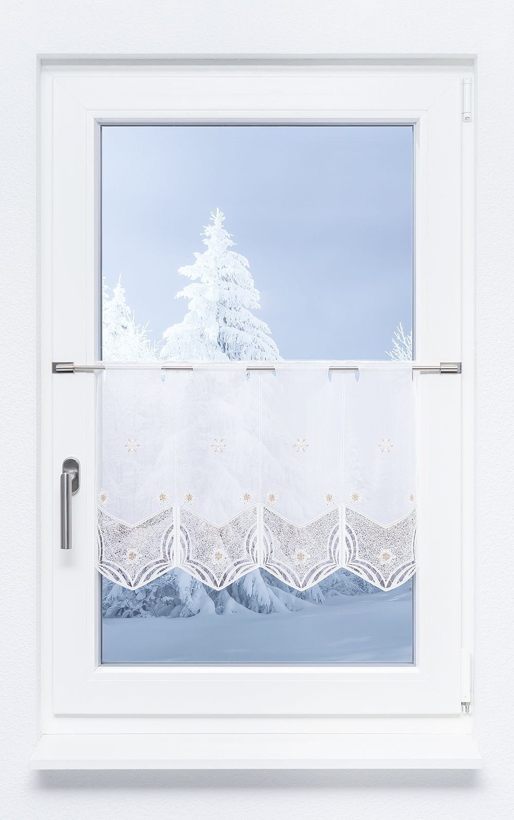 Plauener Spitze® Scheibengardine Schneeblumen (1 St), transparent, HxB 40x4 günstig online kaufen