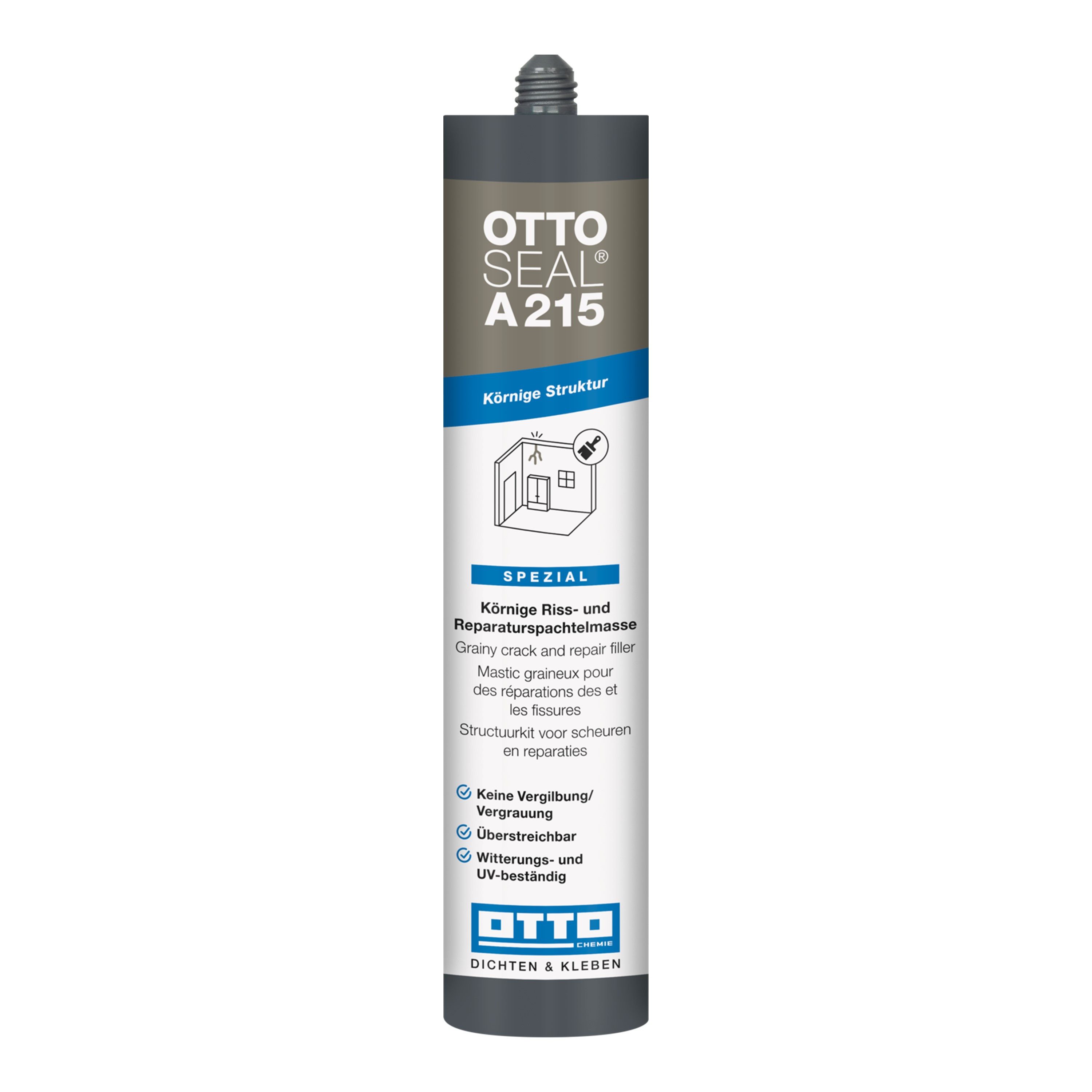 OTTO-Chemie Reparaturmasse OTTOSEAL A215 Premium-Acryl-Dichtstoff C01 weiß mit Struktur, gebrauchsfertig, (1-tlg), Körnige Struktur, Überstreichbar, Gute UV-Beständigkeit