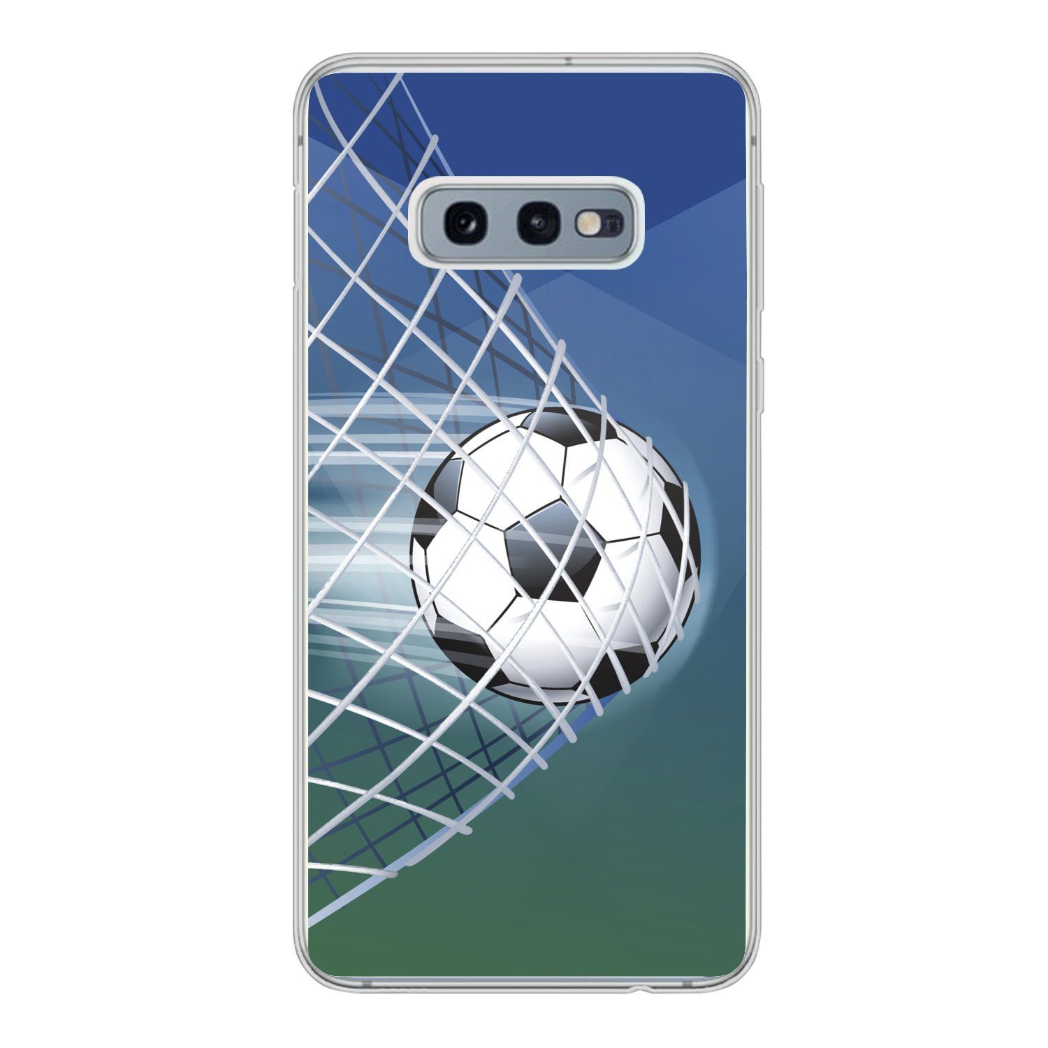 MuchoWow Handyhülle für Samsung Galaxy S10e Eine Illustration eines Fußballs im Netz - Jun, Phone Case, Silikon, Schutzhülle Dünn