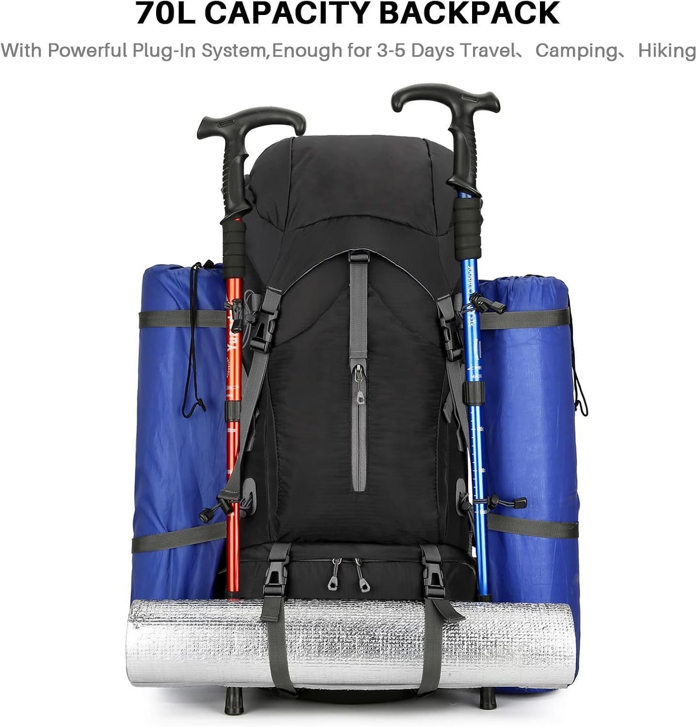 Toomoke Tourenrucksack Wanderrucksack 70L,Oxford Rucksack,Reiserucksack Camping Rucksack (Trekkingrucksack für Wandern, Klettern, Reisen Sport, mit Regenhülle, wasserfest & belüftetem Rücken), Separatem Schuhfach, wasserdicht, ultraleicht und reißfest